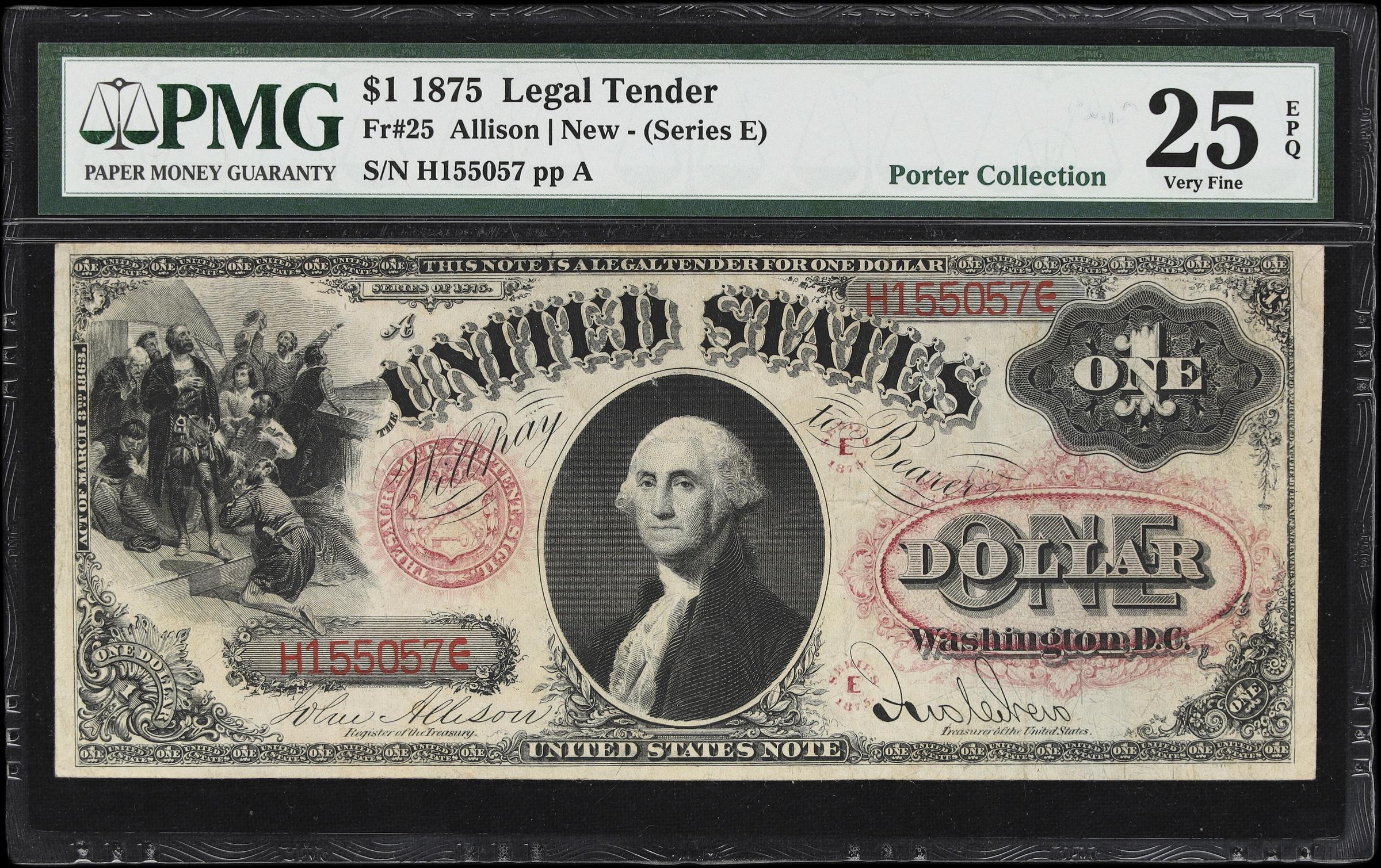 image for: Fr. 25. 1875 $1 Legal Tender Note. PMG Very Fine 25 EPQ.