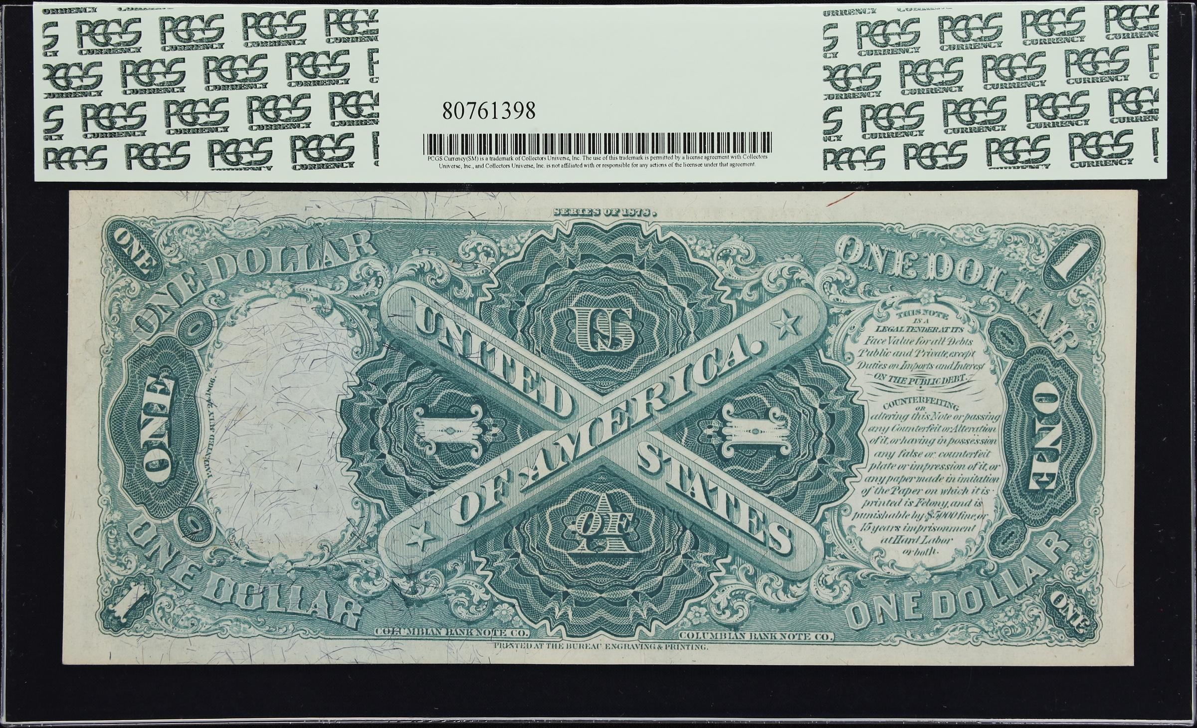 image for: Fr. 27. 1878 $1 Legal Tender Note. PCGS Currency Gem New 66 PPQ.