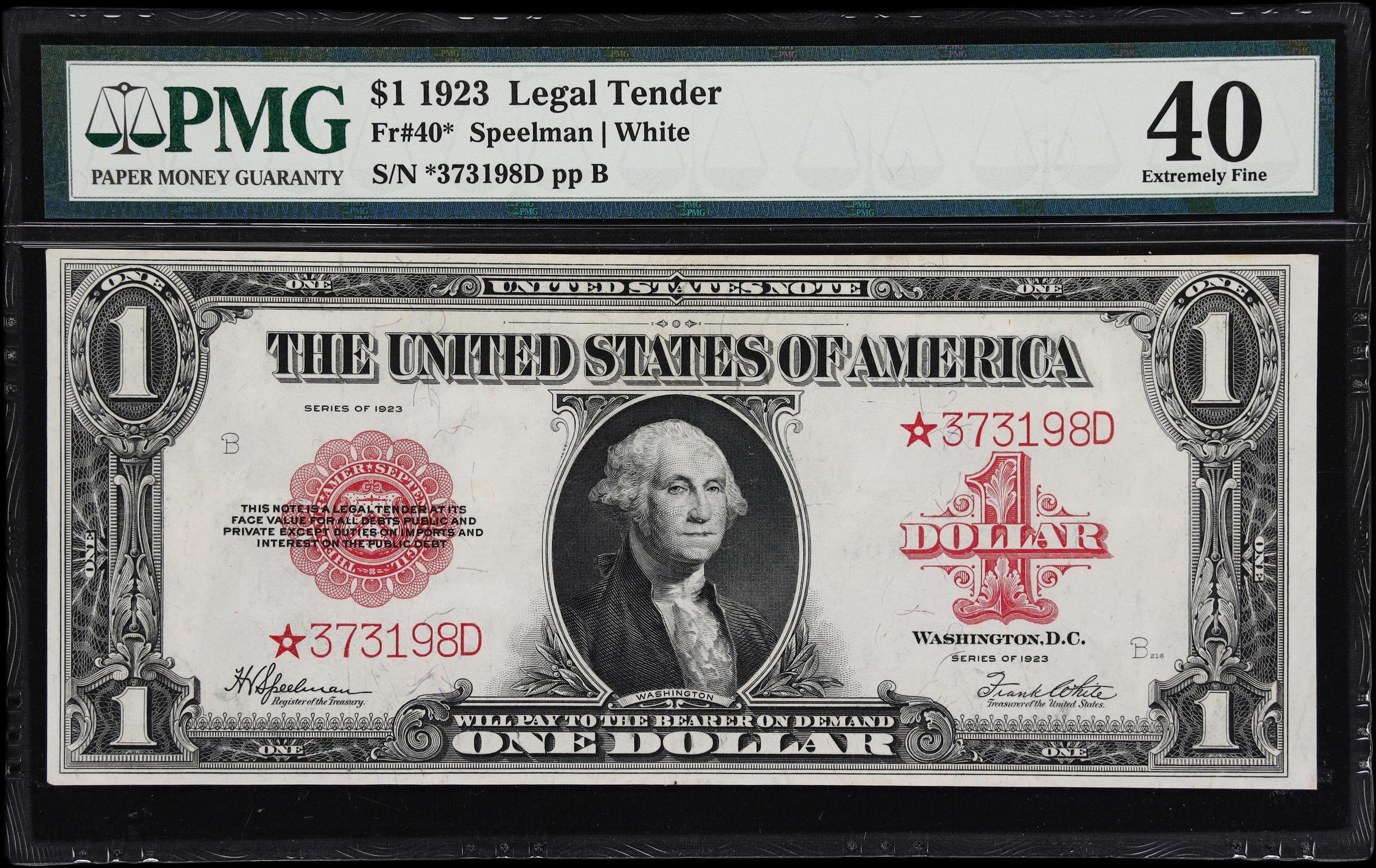 image for: Fr. 40*. 1923 $1 Legal Tender Star Note. PMG Extremely Fine 40.