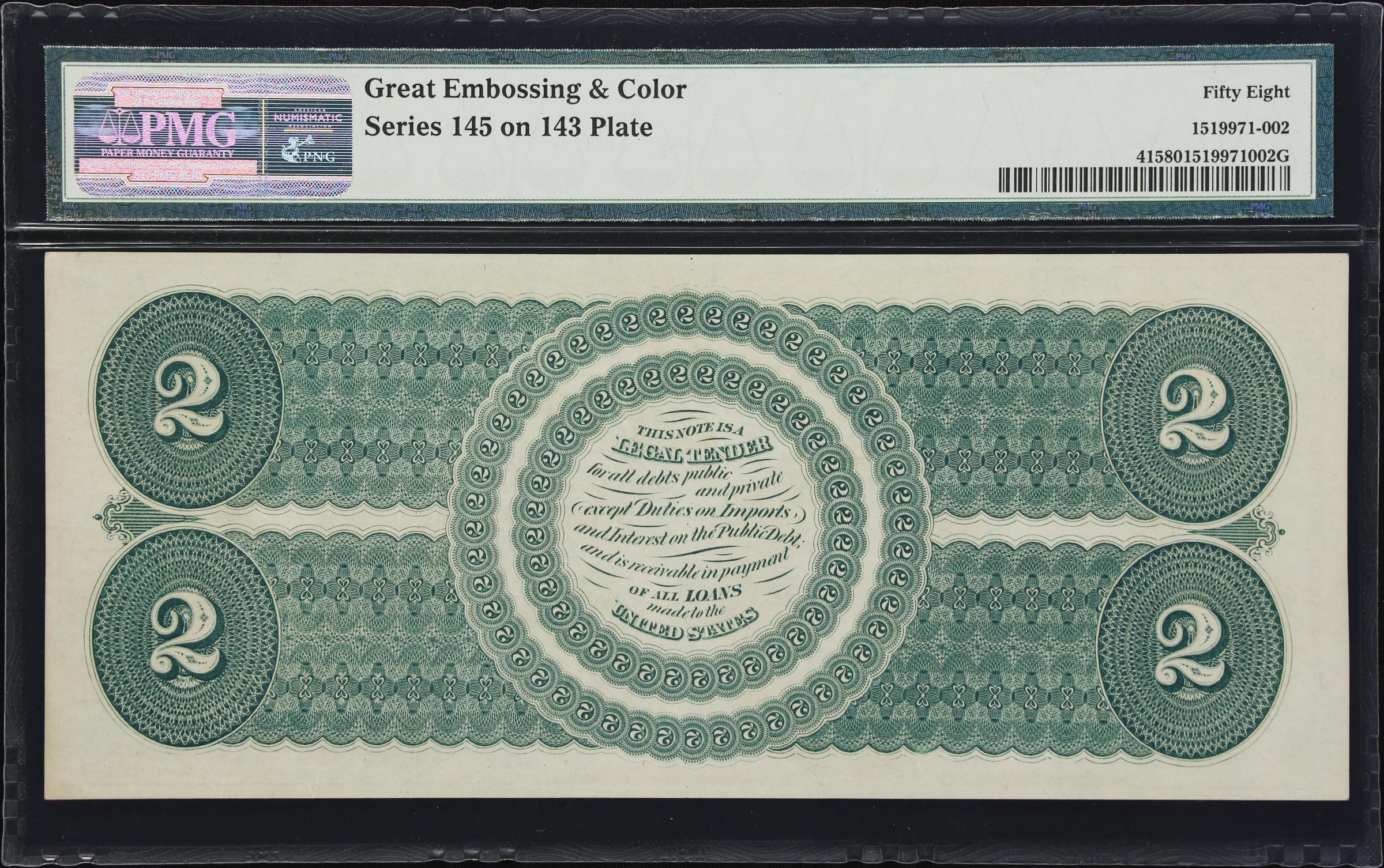 image for: Fr. 41. 1862 $2 Legal Tender Note. PMG Choice About Uncirculated 58. Series Error.
