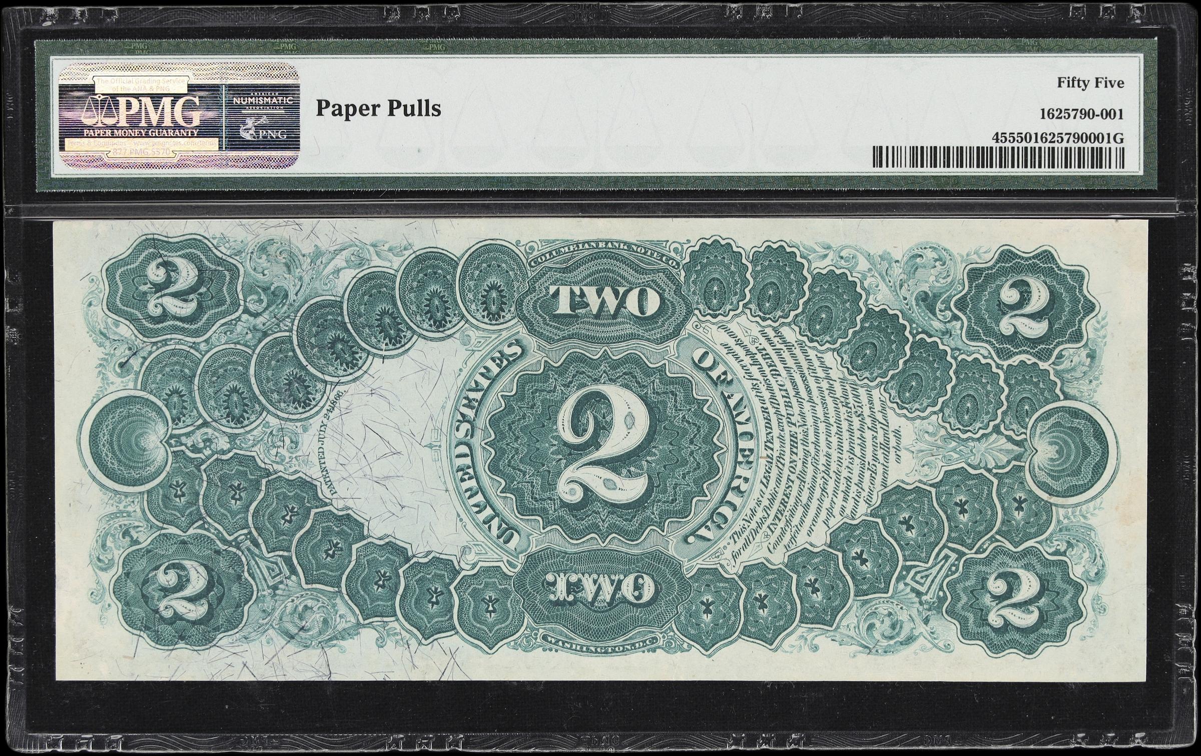 image for: Fr. 45. 1875 $2 Legal Tender Note. PMG About Uncirculated 55.