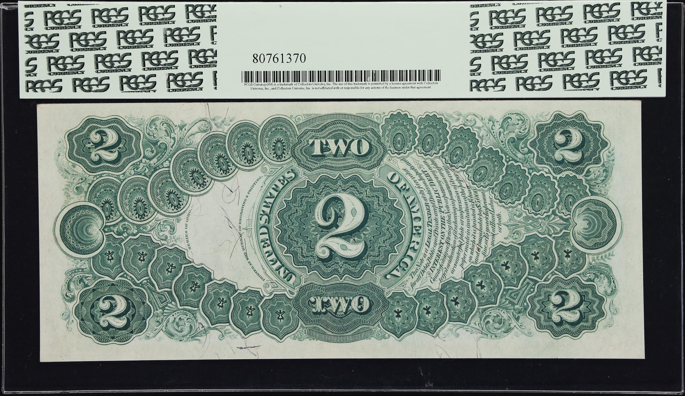 image for: Fr. 56. 1880 $2 Legal Tender Note. PCGS Currency Gem New 66 PPQ.