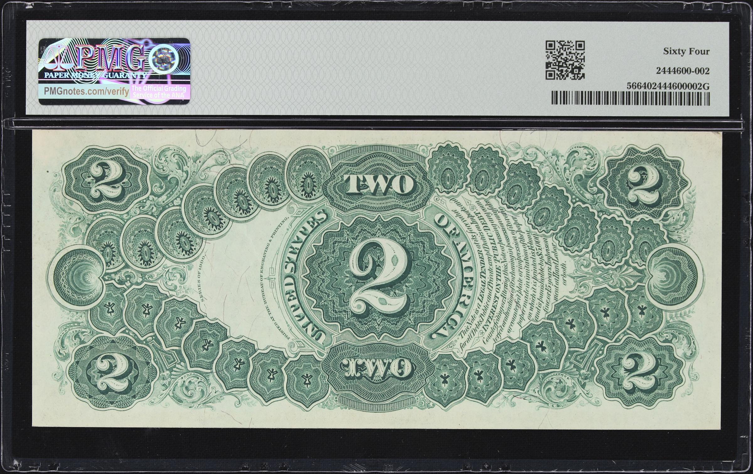 image for: Fr. 56. 1880 $2 Legal Tender Note. PMG Choice Uncirculated 64. D.N. Morgan Courtesy Autograph.