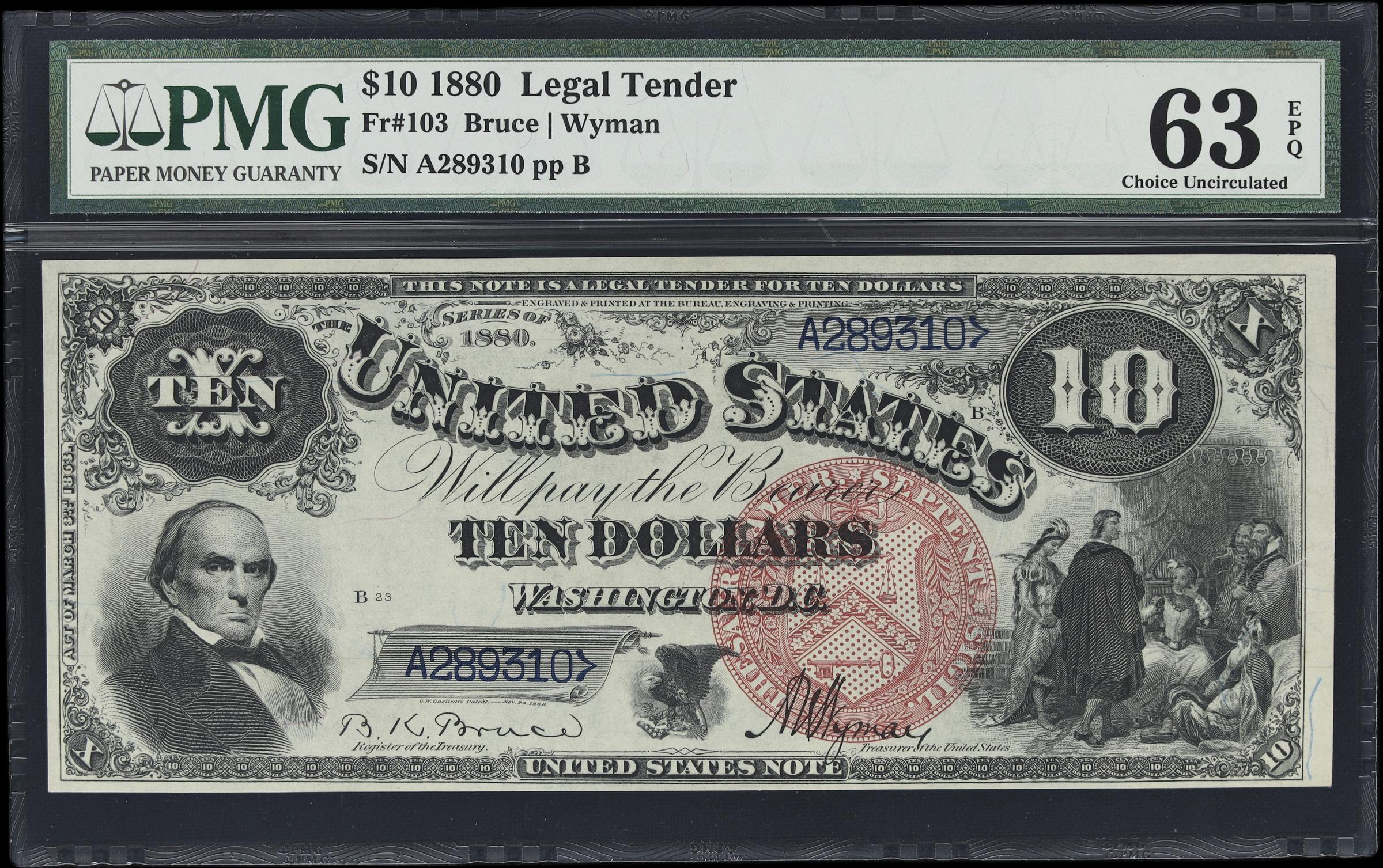 image for: Fr. 103. 1880 $10 Legal Tender Note. PMG Choice Uncirculated 63 EPQ.