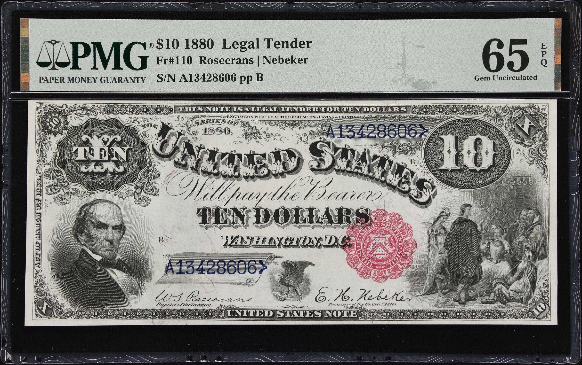image for: Fr. 110. 1880 $10 Legal Tender Note. PMG Gem Uncirculated 65 EPQ.
