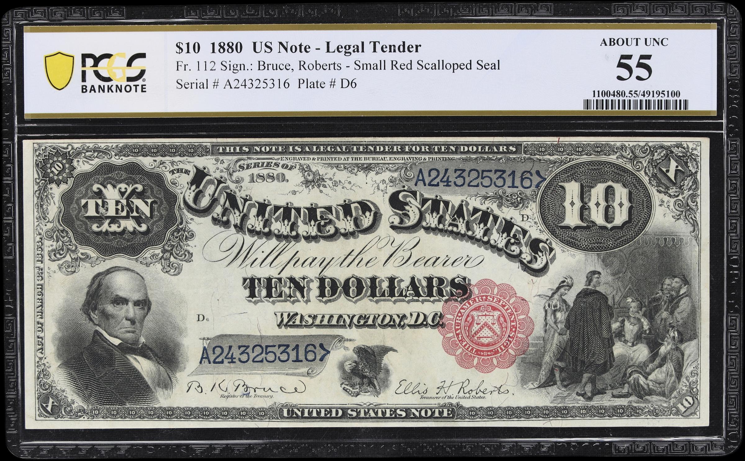 image for: Fr. 112. 1880 $10 Legal Tender Note. PCGS Banknote About Uncirculated 55.