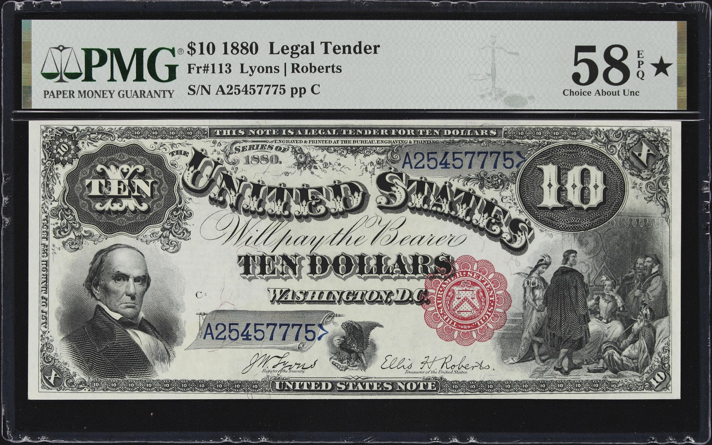 image for: Cut Sheet of (4) Fr. 113. 1880 $10 Legal Tender Notes. PMG Choice About Uncirculated 58 EPQ to Gem Uncirculated 65 EPQ.