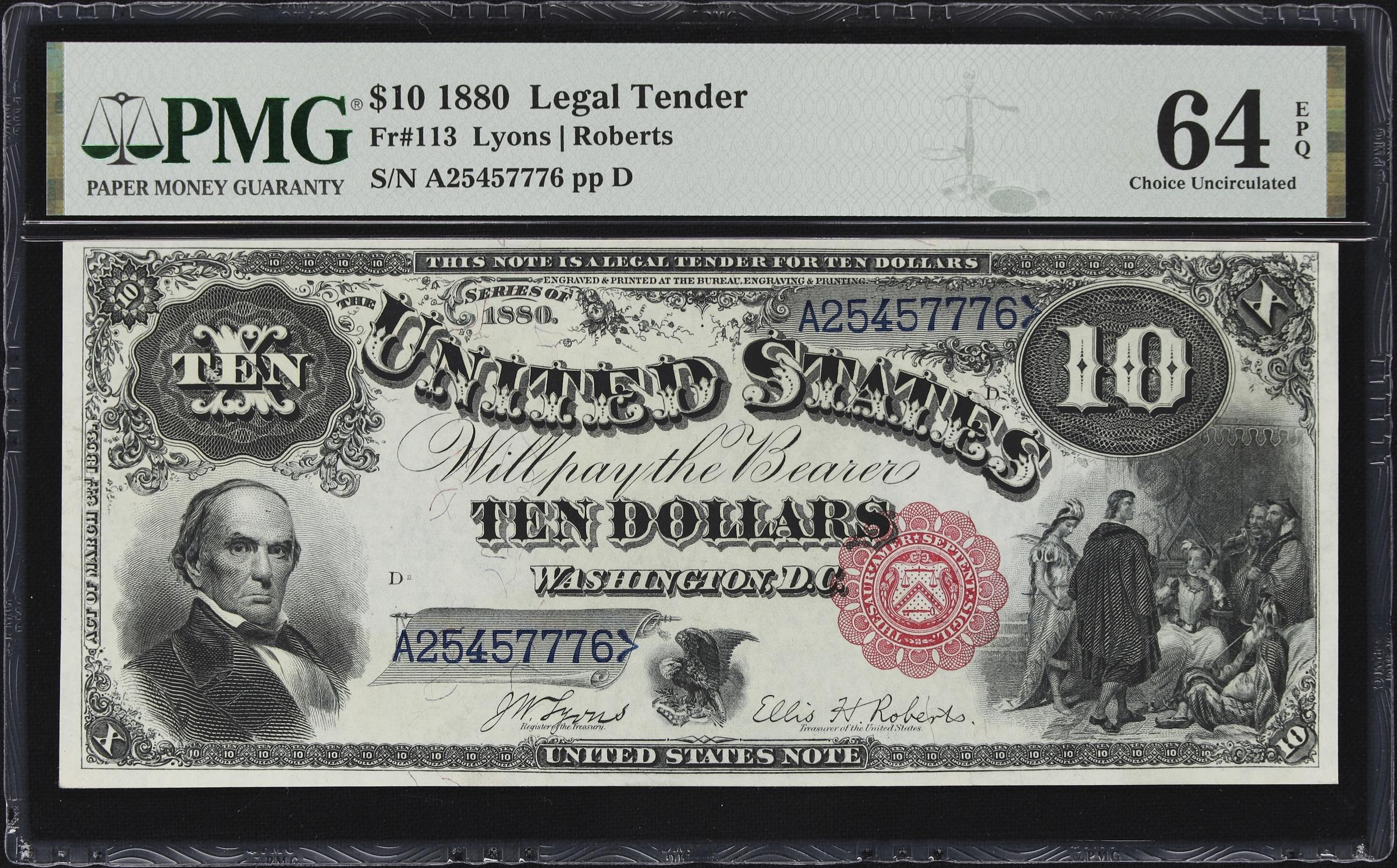 image for: Cut Sheet of (4) Fr. 113. 1880 $10 Legal Tender Notes. PMG Choice About Uncirculated 58 EPQ to Gem Uncirculated 65 EPQ.