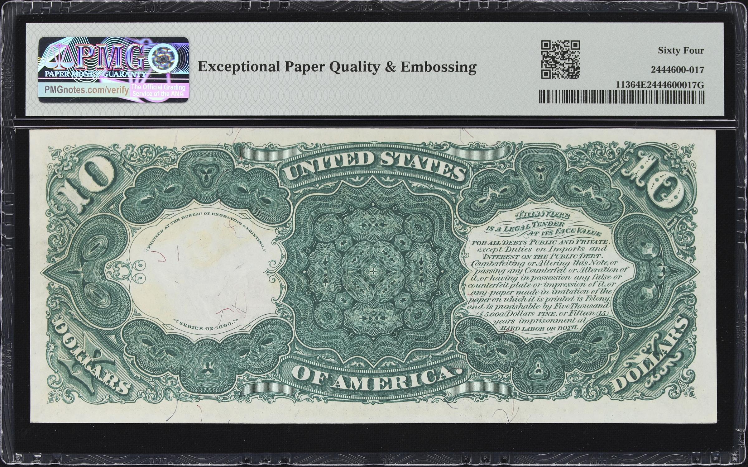 image for: Cut Sheet of (4) Fr. 113. 1880 $10 Legal Tender Notes. PMG Choice About Uncirculated 58 EPQ to Gem Uncirculated 65 EPQ.