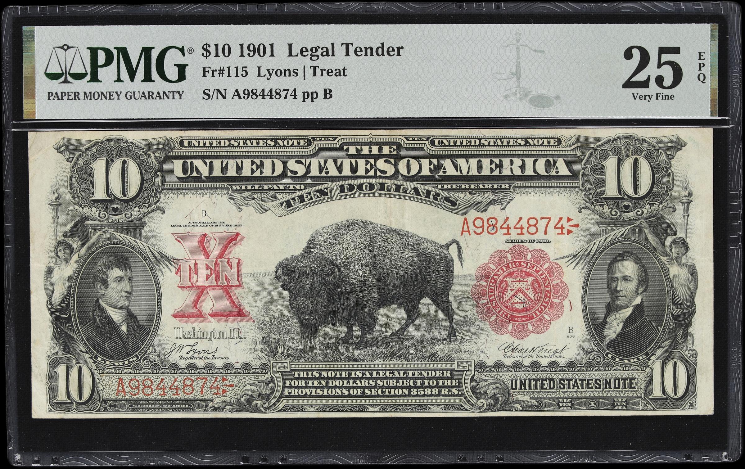 image for: Fr. 115. 1901 $10 Legal Tender Note. PMG Very Fine 25 EPQ.