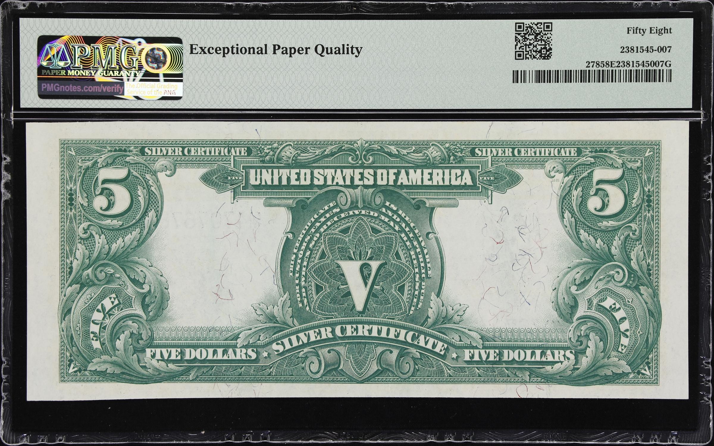image for: Fr. 278. 1899 $5 Silver Certificate. PMG Choice About Uncirculated 58 EPQ.