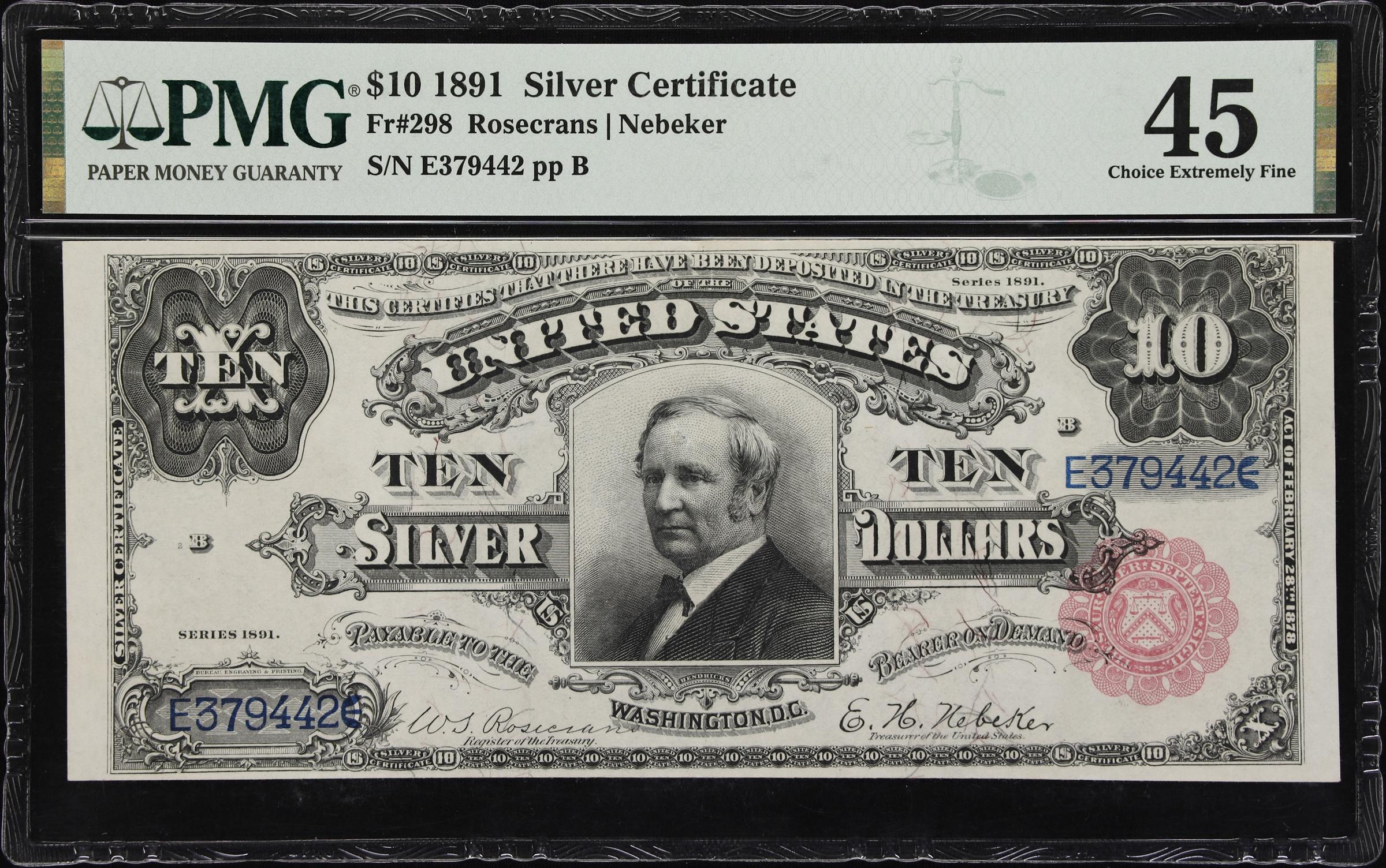 image for: Fr. 298. 1891 $10 Silver Certificate. PMG Choice Extremely Fine 45.