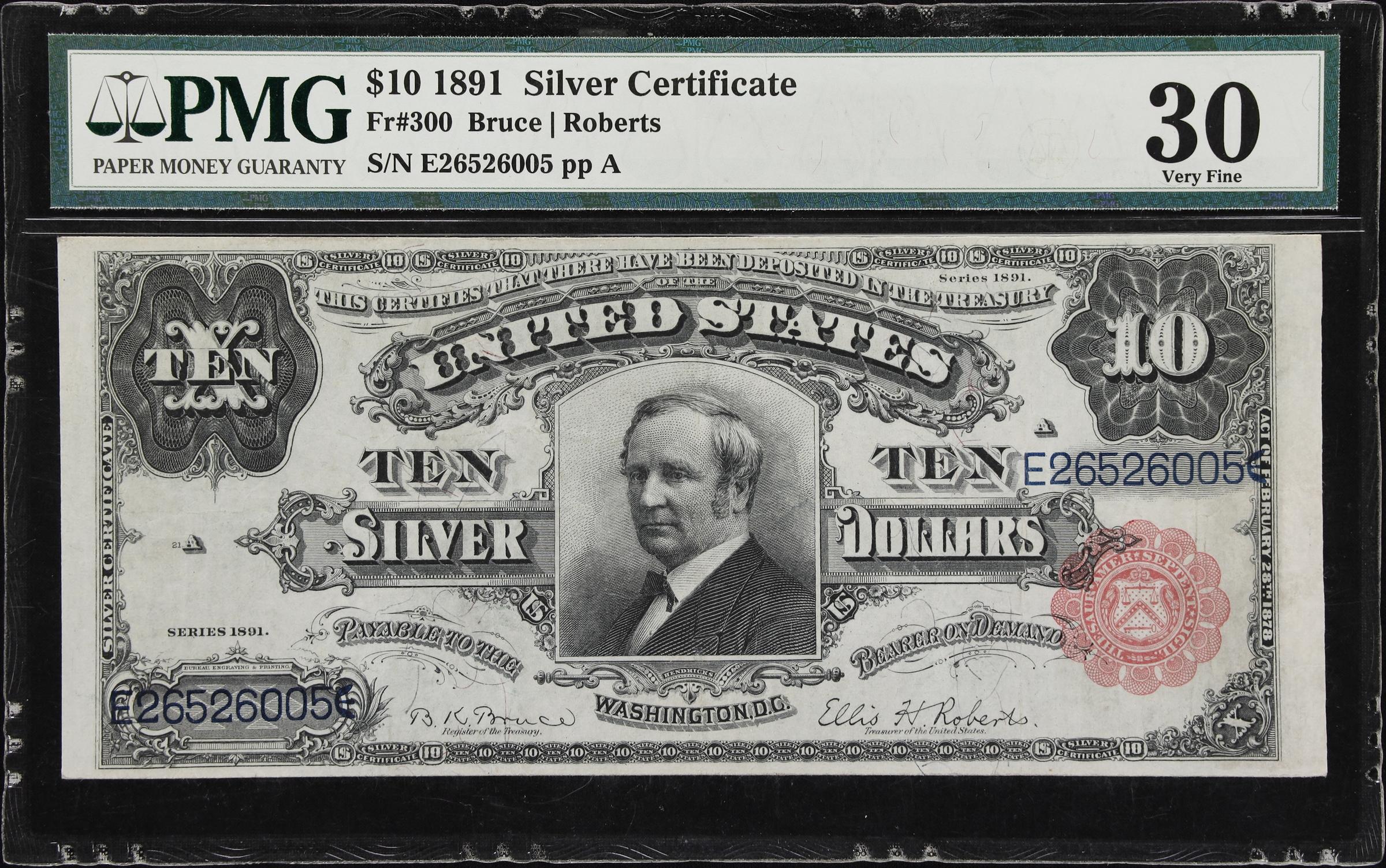 image for: Fr. 300. 1891 $10 Silver Certificate. PMG Very Fine 30.