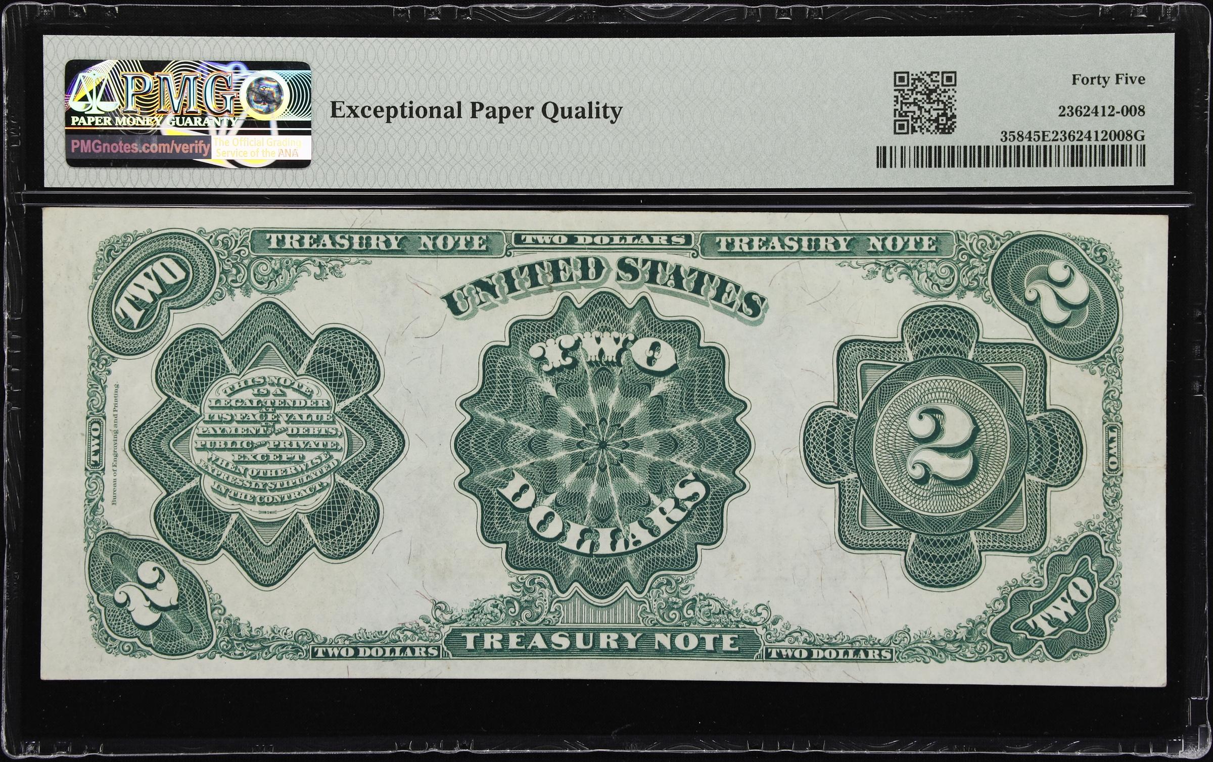 image for: Fr. 358. 1891 $2 Treasury Note. PMG Choice Extremely Fine 45 EPQ.