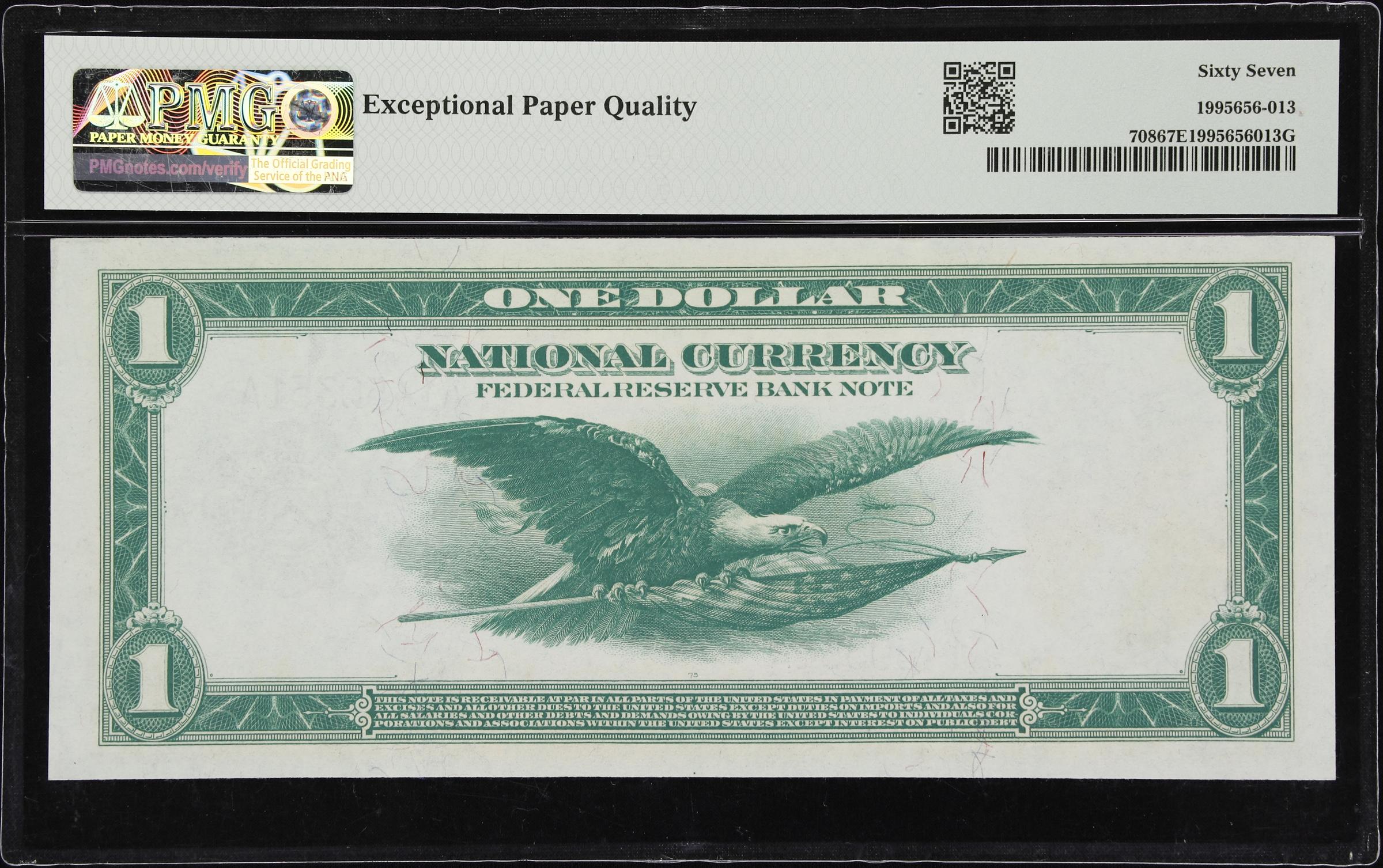 image for: Fr. 708. 1918 $1 Federal Reserve Bank Note. Boston. PMG Superb Gem Uncirculated 67 EPQ.