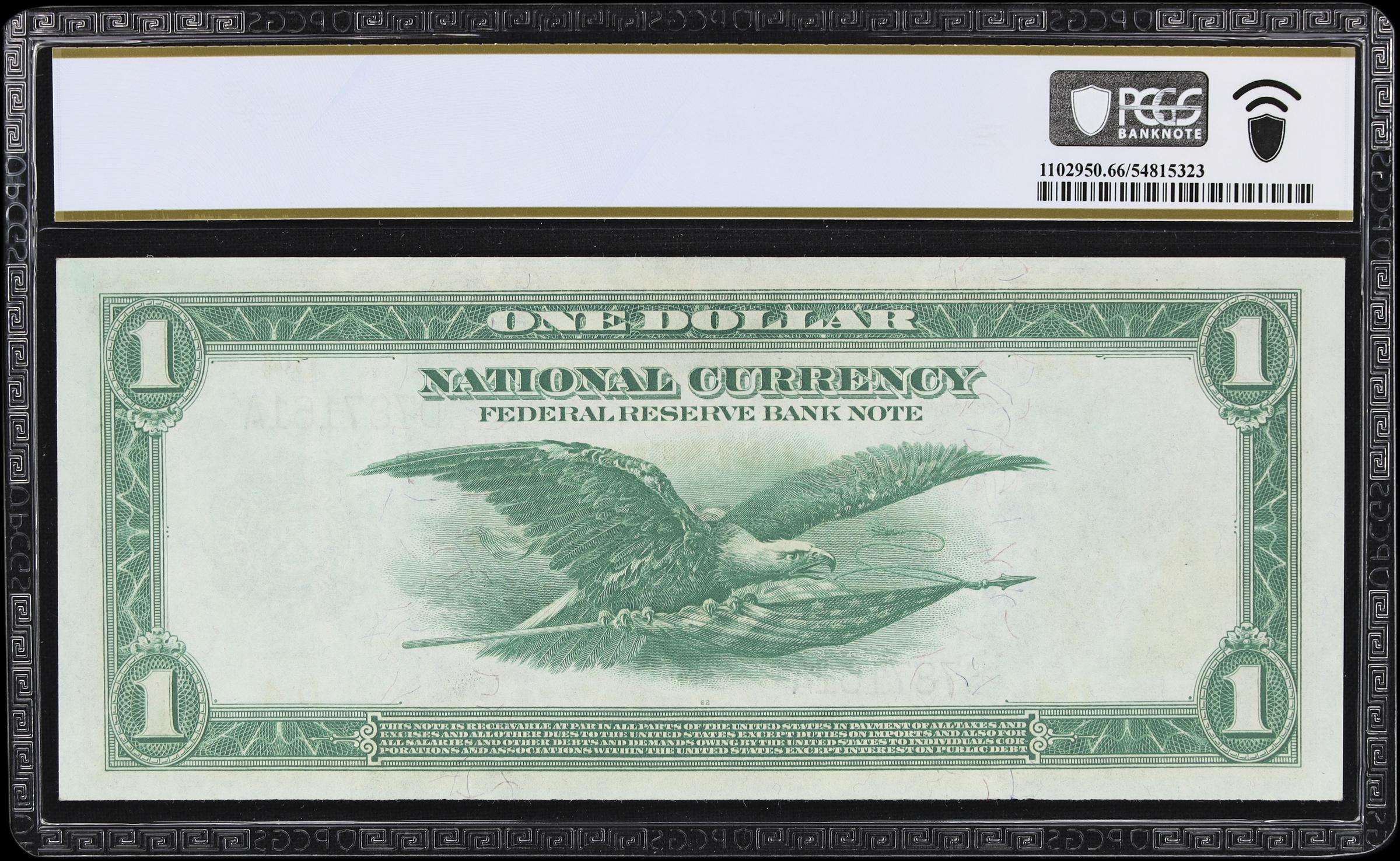 image for: Fr. 718. 1918 $1 Federal Reserve Bank Note. Cleveland. PCGS Banknote Gem Uncirculated 66 PPQ.