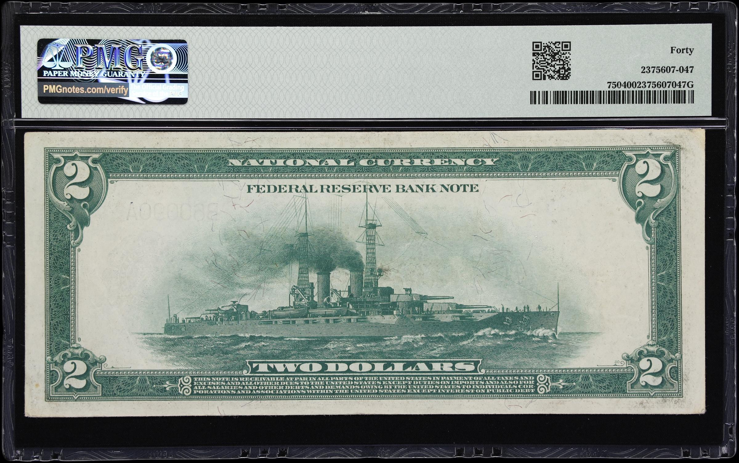 image for: Fr. 750. 1918 $2 Federal Reserve Bank Note. New York. PMG Extremely Fine 40.