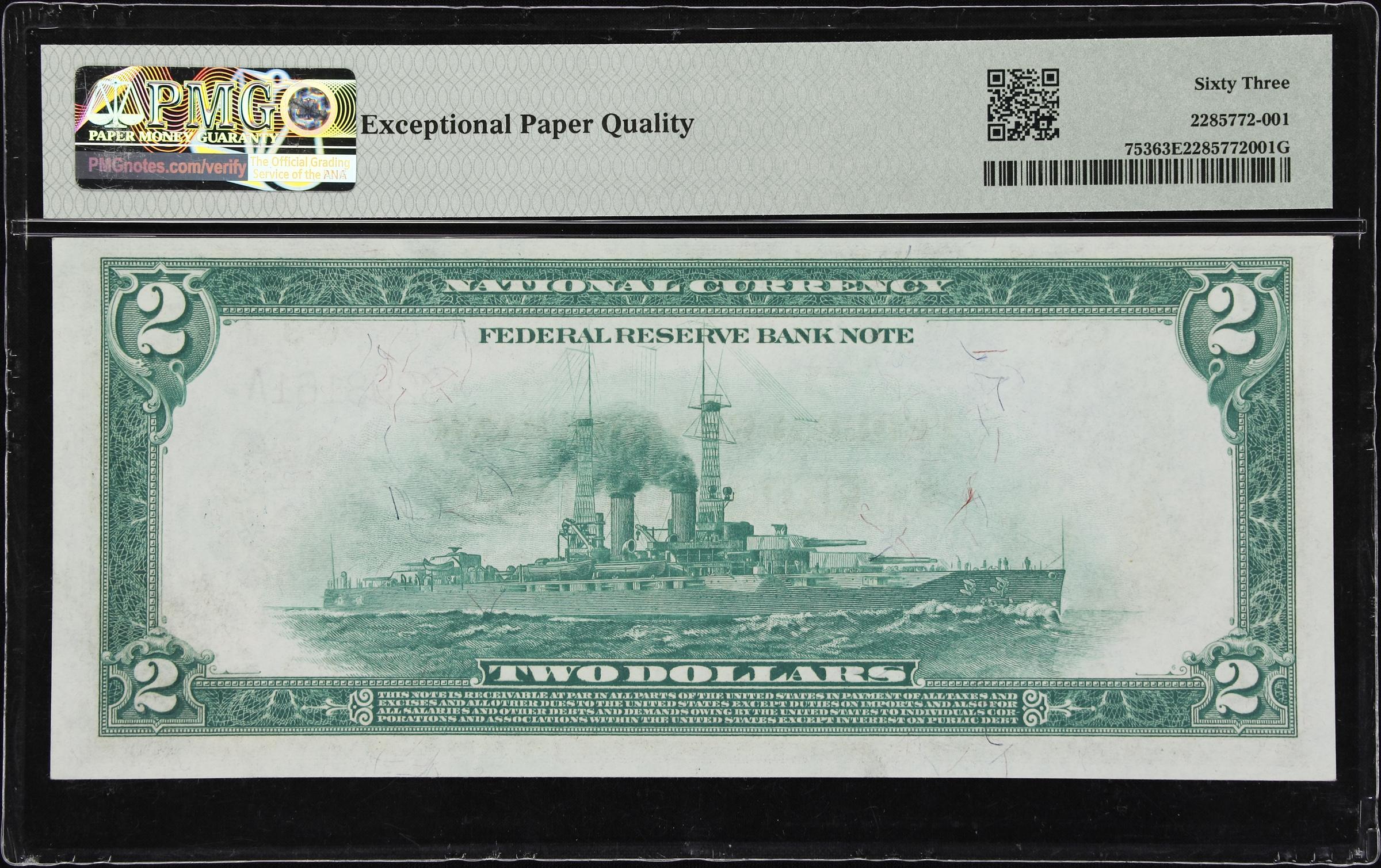 image for: Fr. 753. 1918 $2 Federal Reserve Bank Note. Philadelphia. PMG Choice Uncirculated 63 EPQ.