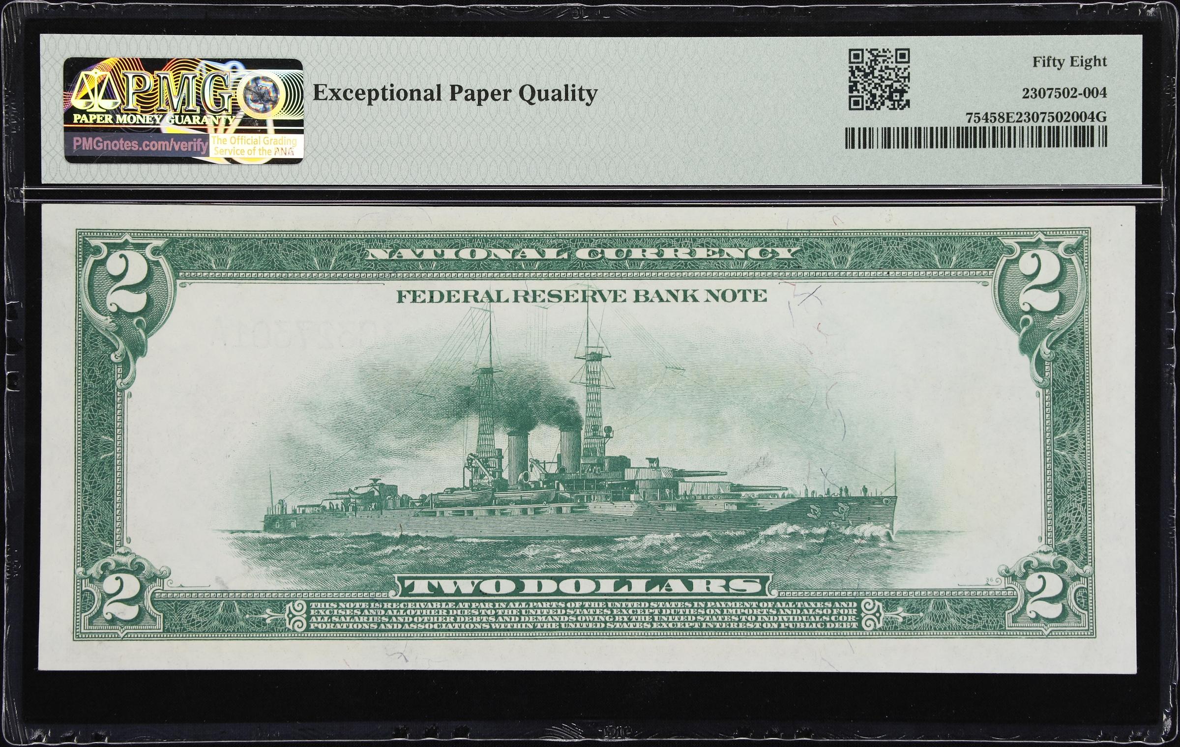 image for: Fr. 754. 1918 $2 Federal Reserve Bank Note. Philadelphia. PMG Choice About Uncirculated 58 EPQ. Dual Courtesy Autographs.