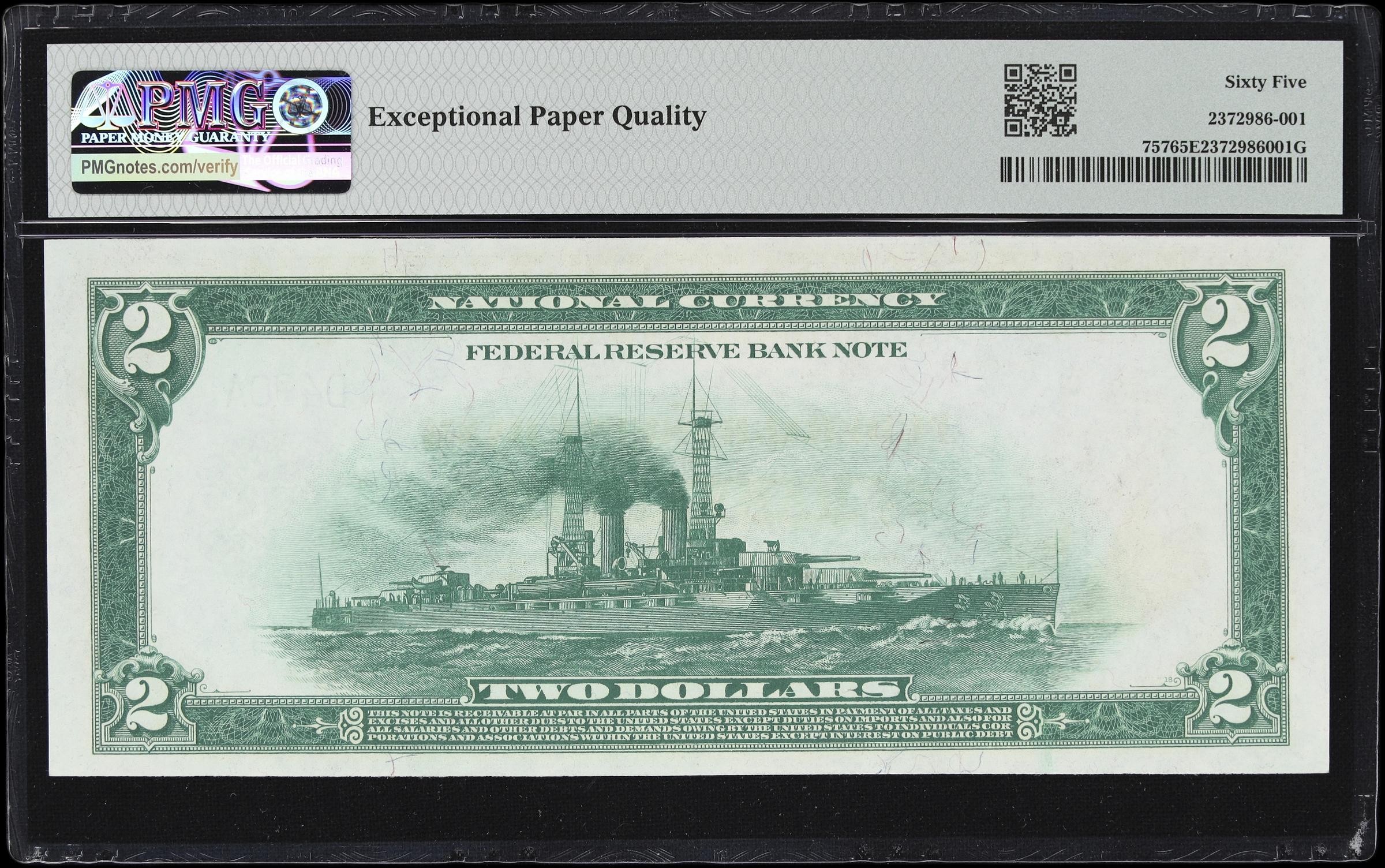 image for: Fr. 757. 1918 $2 Federal Reserve Bank Note. Cleveland. PMG Gem Uncirculated 65 EPQ.