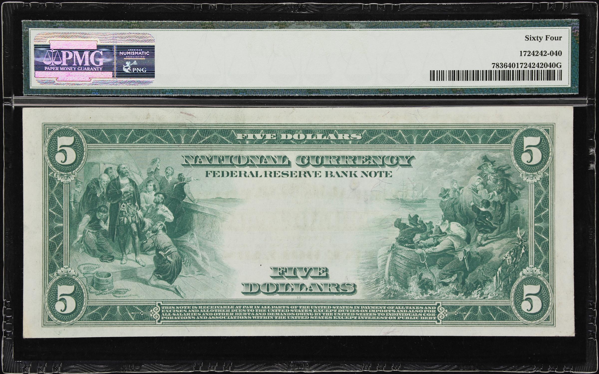 image for: Fr. 783. 1918 $5 Federal Reserve Bank Note. Philadelphia. PMG Choice Uncirculated 64. Serial Number 6.