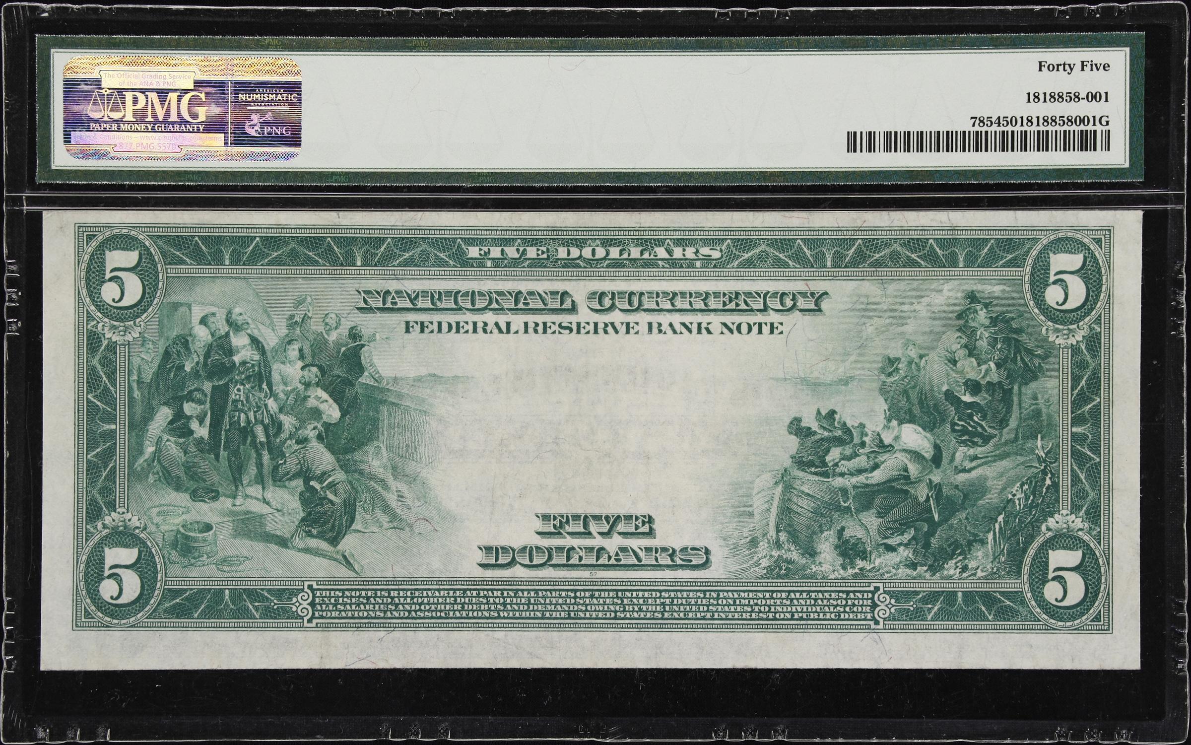 image for: Fr. 785. 1918 $5 Federal Reserve Bank Note. Cleveland. PMG Choice Extremely Fine 45.