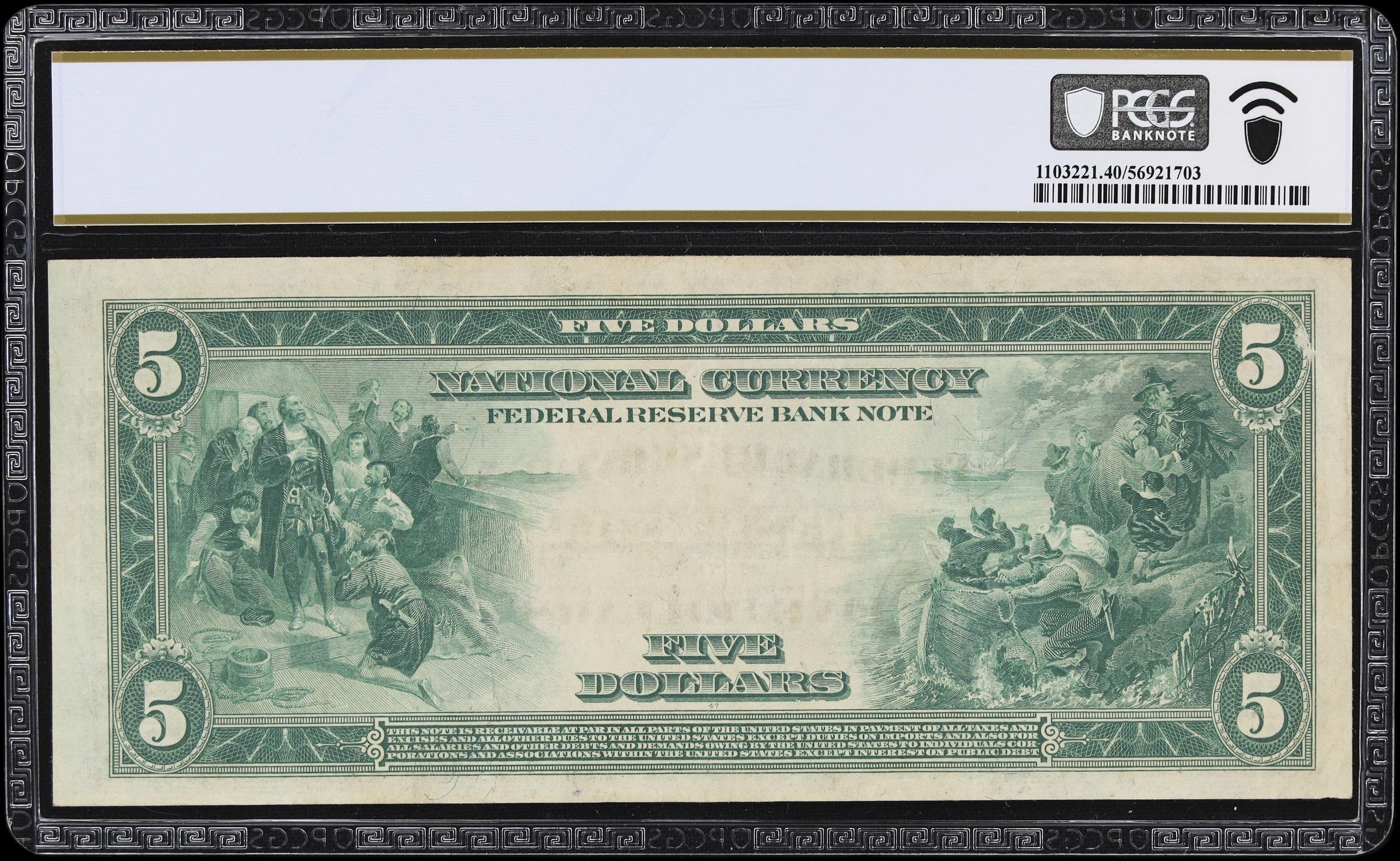 image for: Fr. 799. 1918 $5 Federal Reserve Bank Note. Minneapolis. PCGS Banknote Extremely Fine 40.