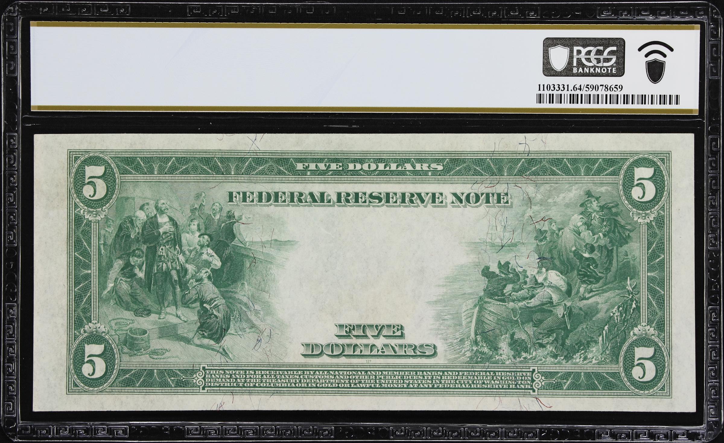 image for: Fr. 838b. 1914 Red Seal $5 Federal Reserve Note. Chicago. PCGS Banknote Choice Uncirculated 64.