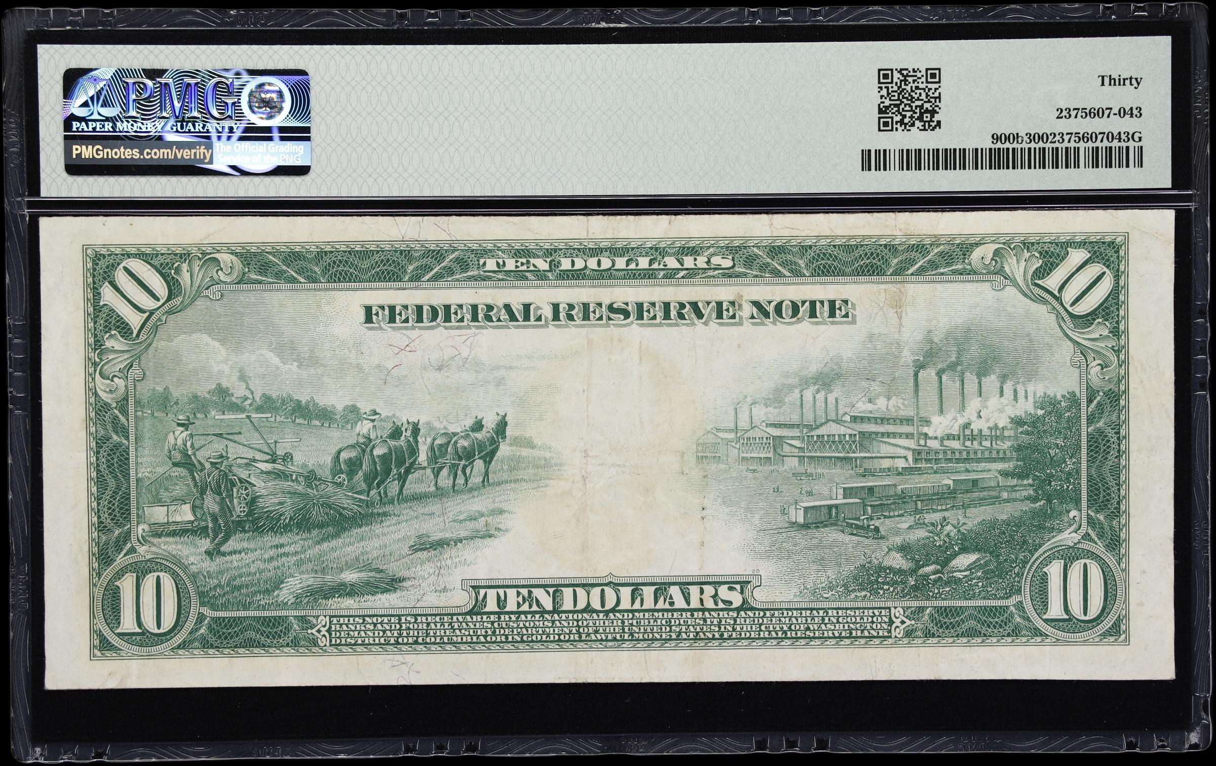 image for: Fr. 900b. 1914 Red Seal $10 Federal Reserve Note. Minneapolis. PMG Very Fine 30.