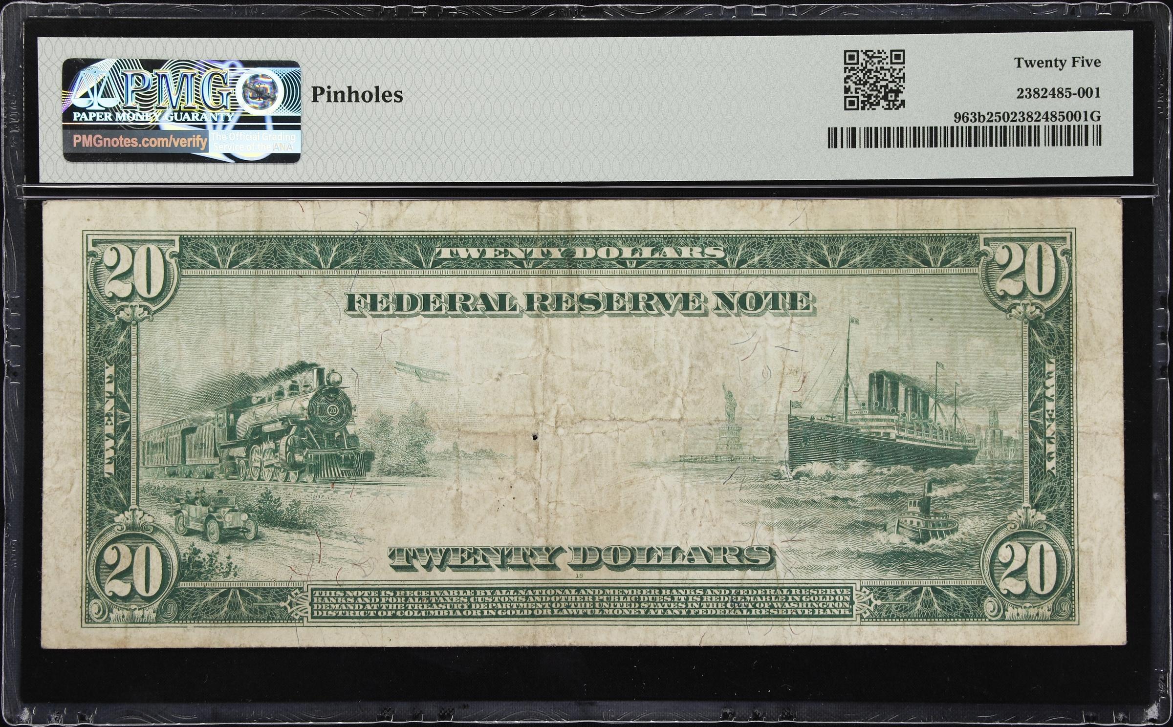 image for: Fr. 963b. 1914 $20 Federal Reserve Note. San Francisco. PMG Very Fine 25.