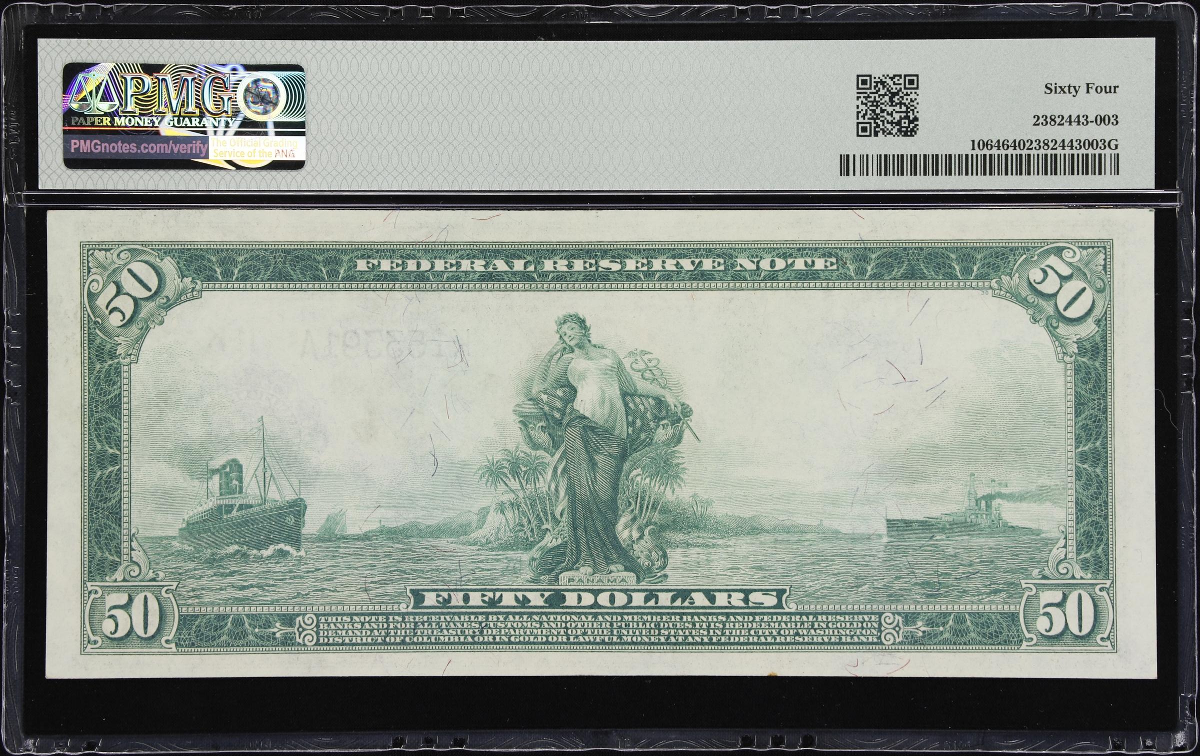image for: Fr. 1064. 1914 $50 Federal Reserve Note. Dallas. PMG Choice Uncirculated 64.