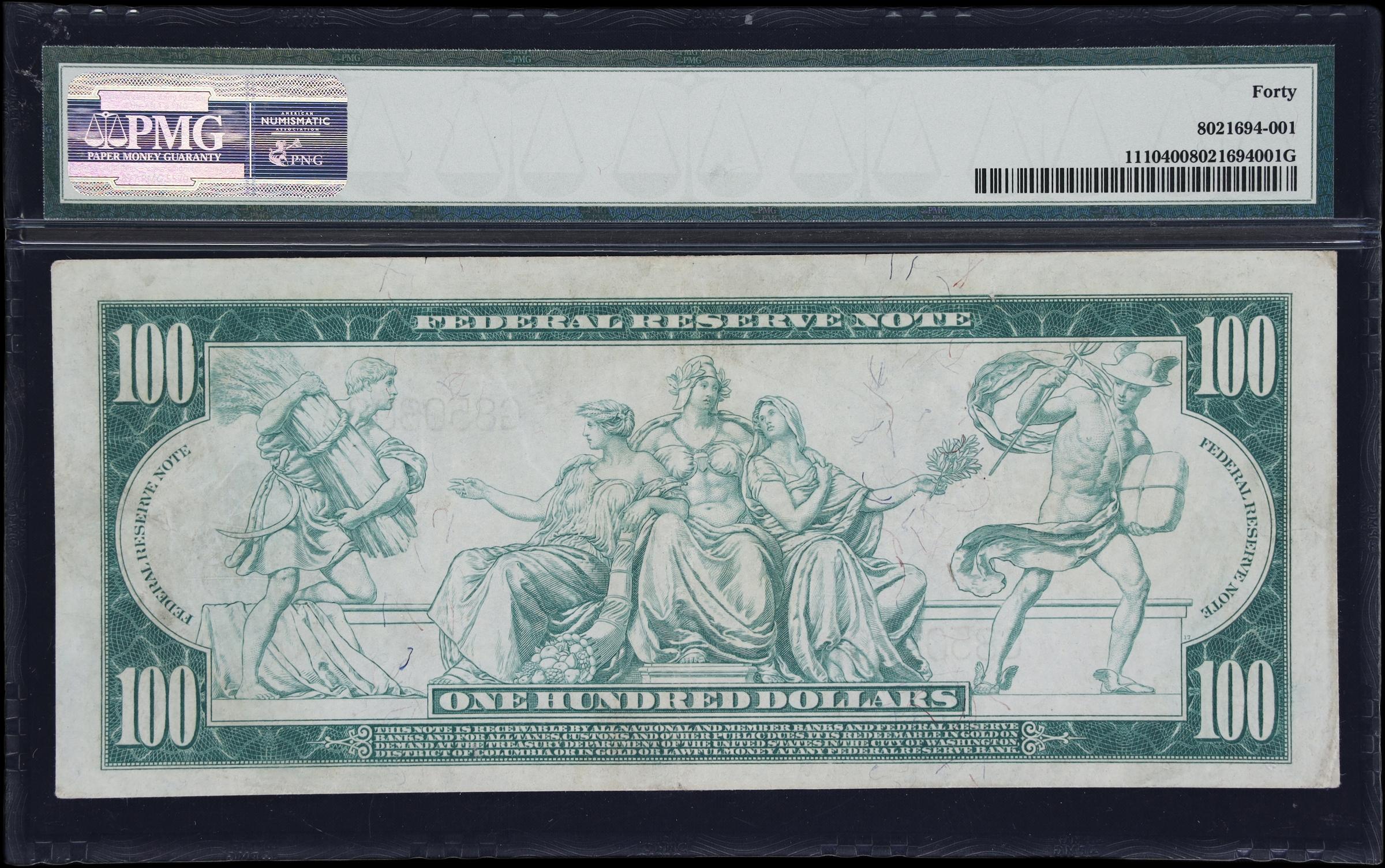 image for: Fr. 1110. 1914 $100 Federal Reserve Note. Chicago. PMG Extremely Fine 40.
