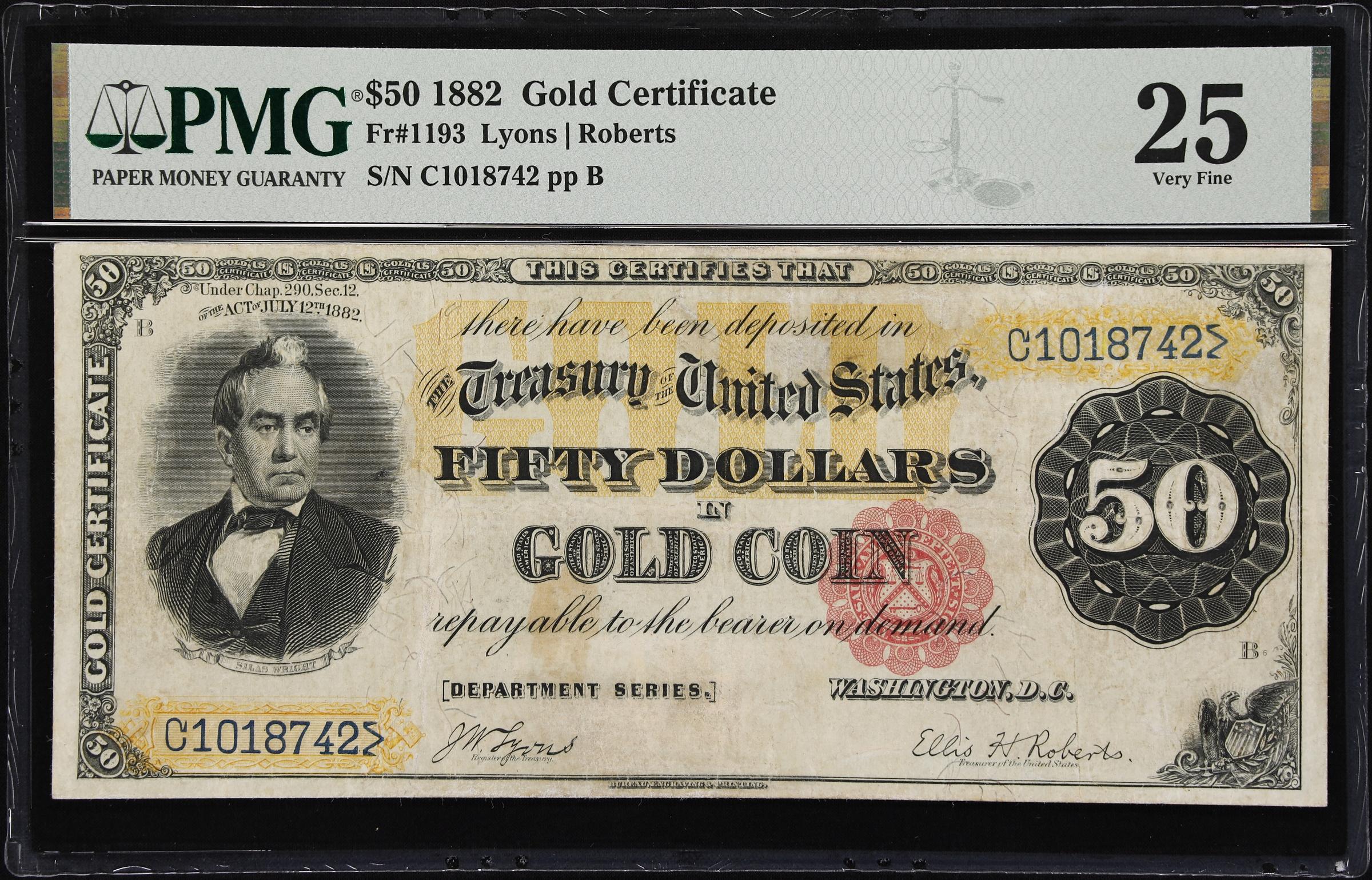 image for: Fr. 1193. 1882 $50 Gold Certificate. PMG Very Fine 25.