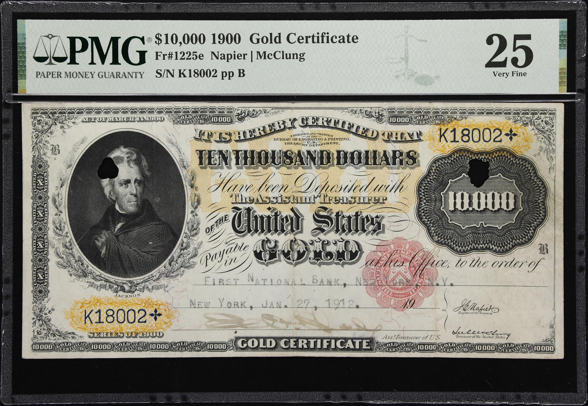 image for: Fr. 1225e. 1900 $10,000 Gold Certificate. PMG Very Fine 25.