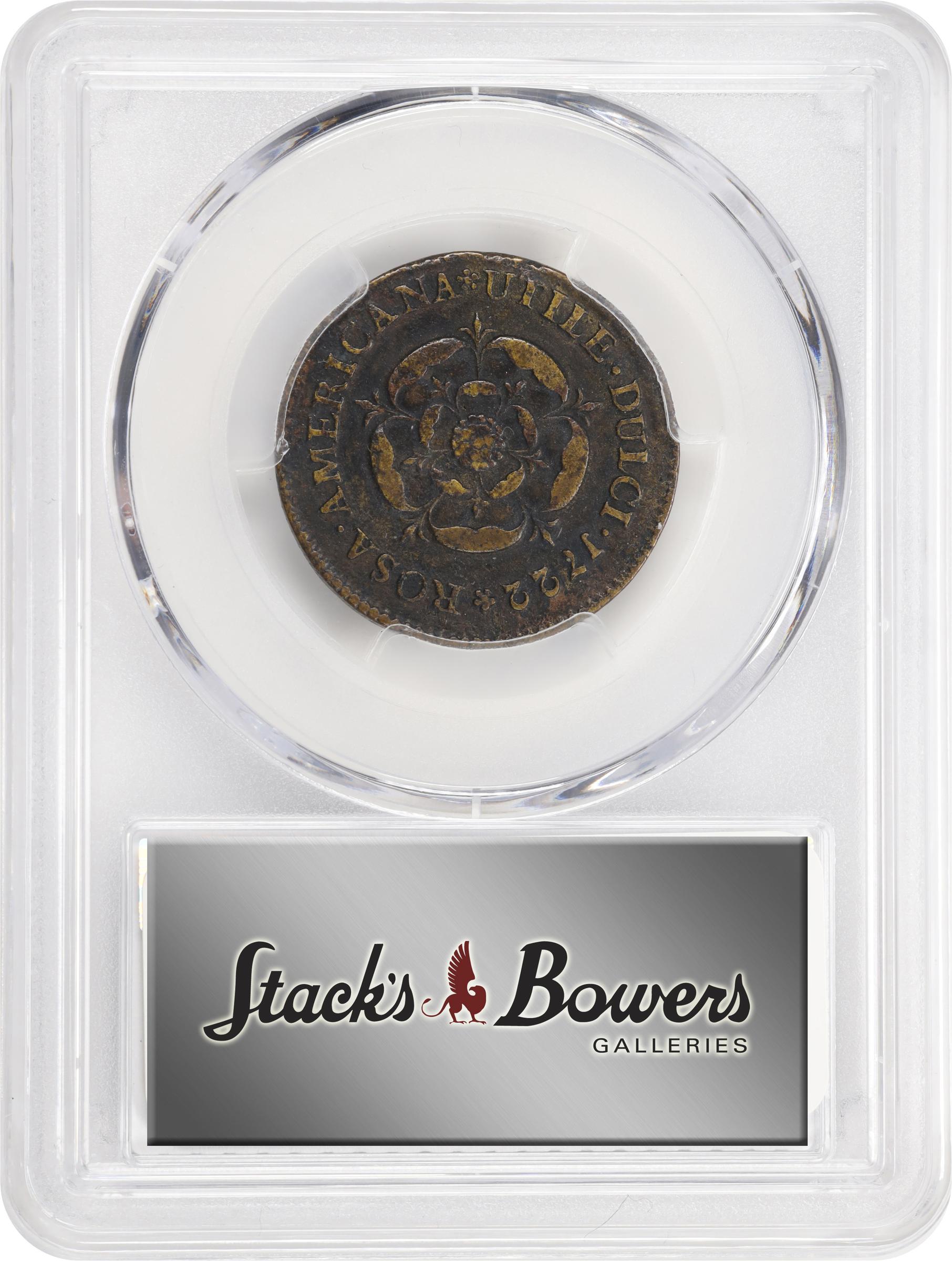 image for: 1722 Rosa Americana Penny. Martin 2.1-D.4, W-1268. Rarity-7. UTILE DULCI. VF Details--Environmental Damage (PCGS).