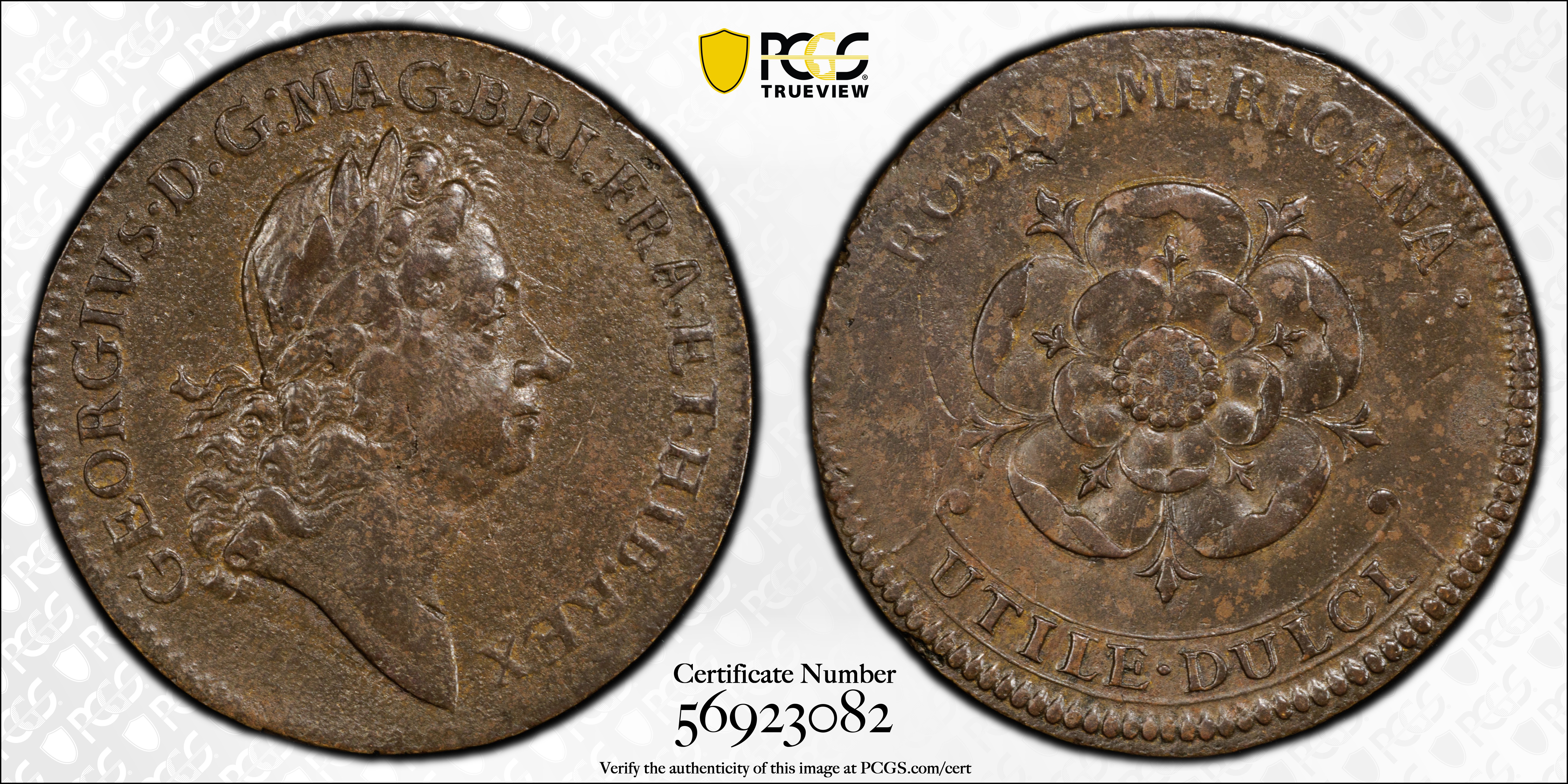 image for: Undated (1722) Rosa Americana Twopence. Martin 2.1-B.1, W-1322. Rarity-3. Motto in Ribbon. EF Details--Environmental Damage (PCGS).