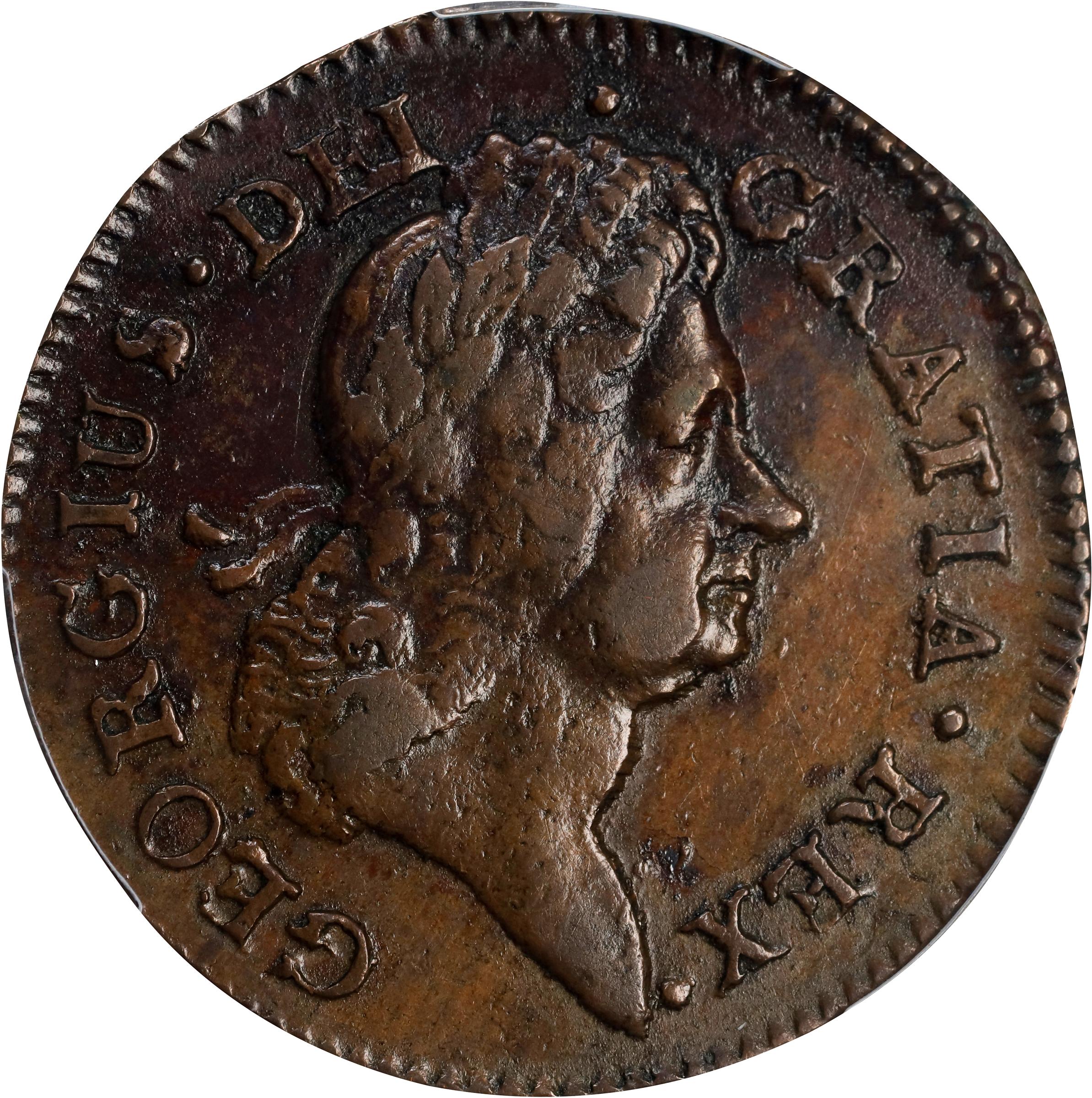 image for: 1722 Wood's Hibernia Halfpenny. Martin 3.2-Bb.3, W-12690. Rarity-4. First Type, Harp at Left. EF Details--Environmental Damage (PCGS).