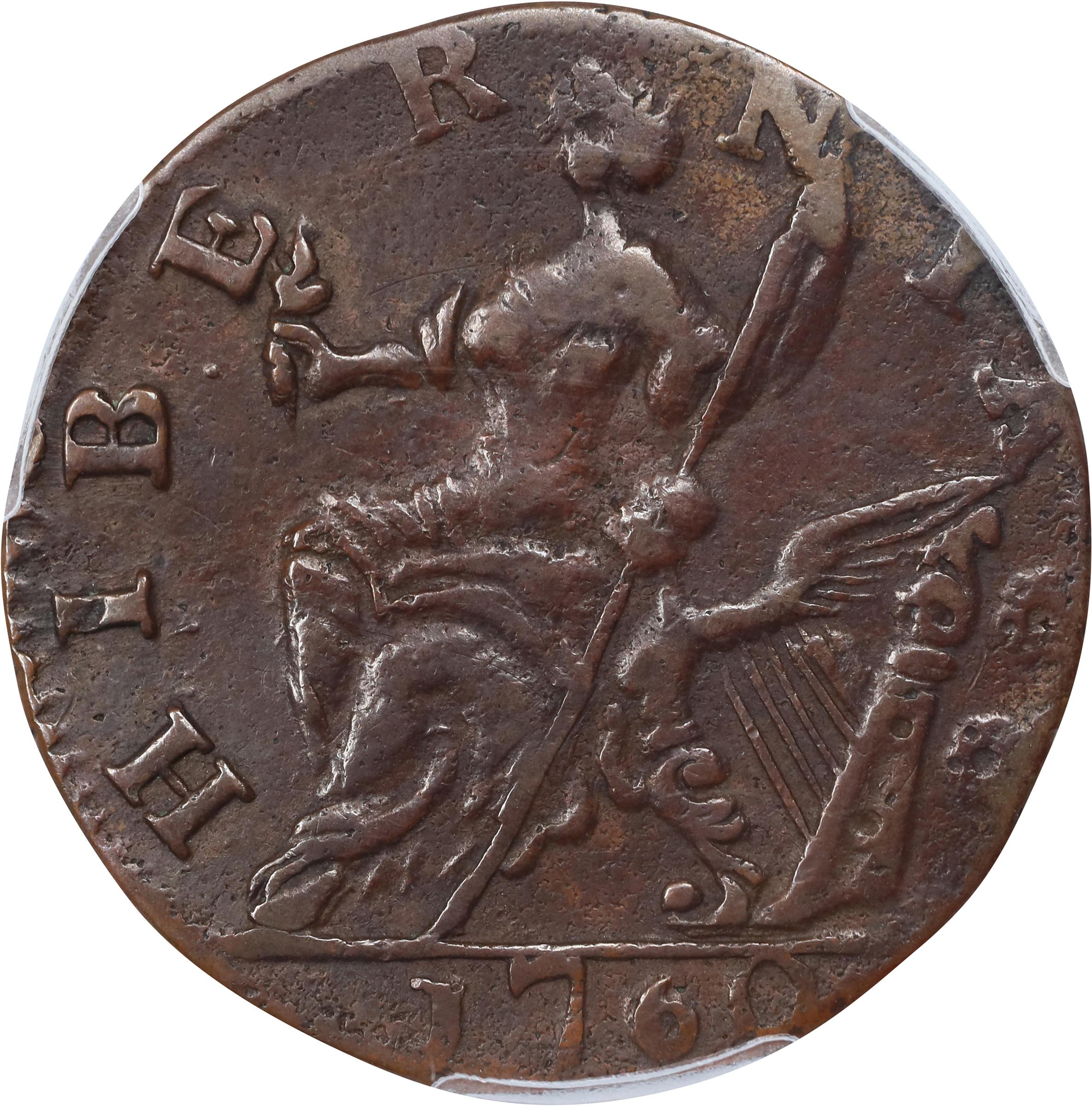 image for: 1760 Voce Populi Halfpenny. Nelson-12, Zelinka 15-N, W-13950. Rarity-3. P in Front of Face. EF Details--Bent (PCGS).
