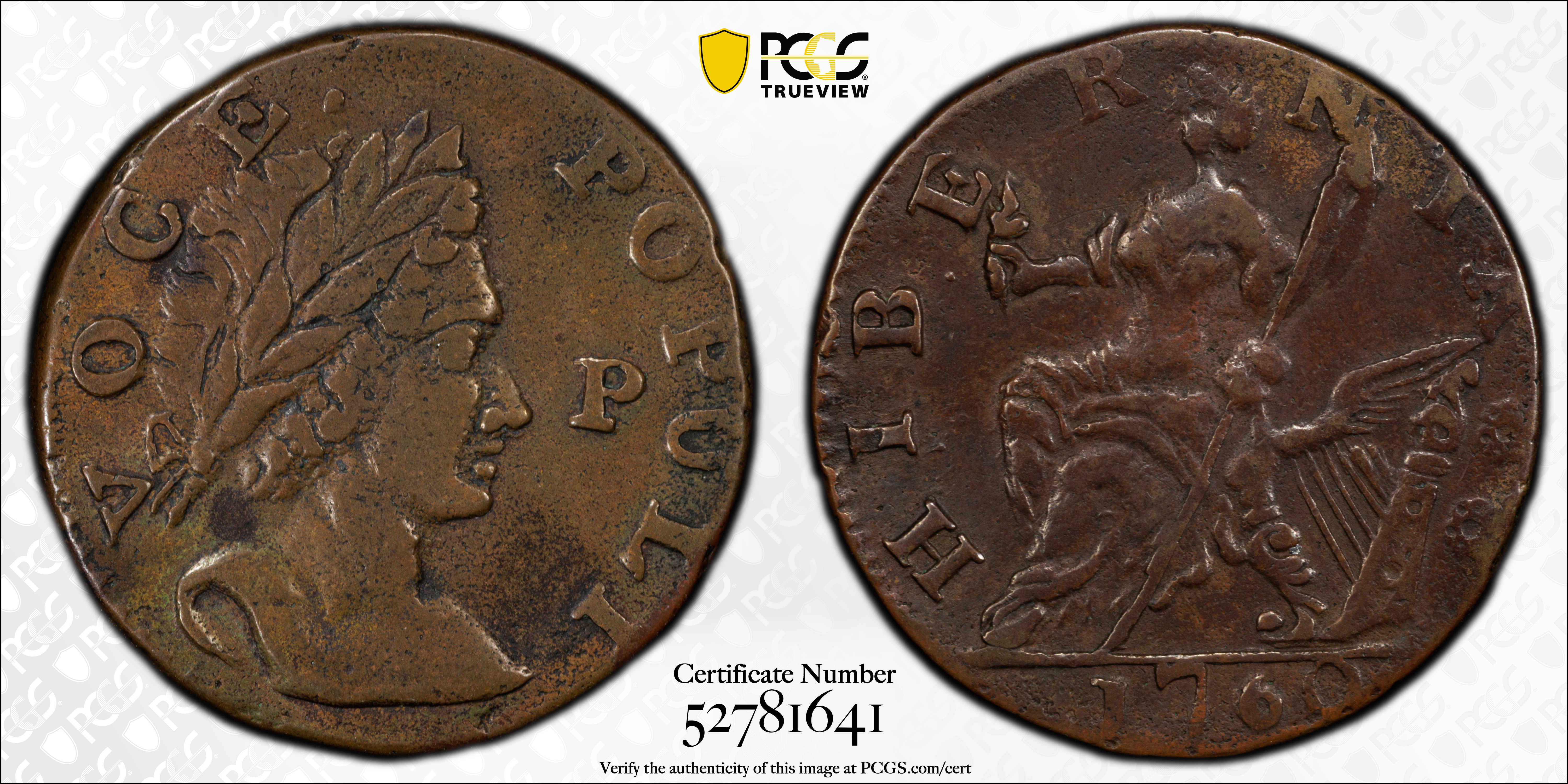 image for: 1760 Voce Populi Halfpenny. Nelson-12, Zelinka 15-N, W-13950. Rarity-3. P in Front of Face. EF Details--Bent (PCGS).
