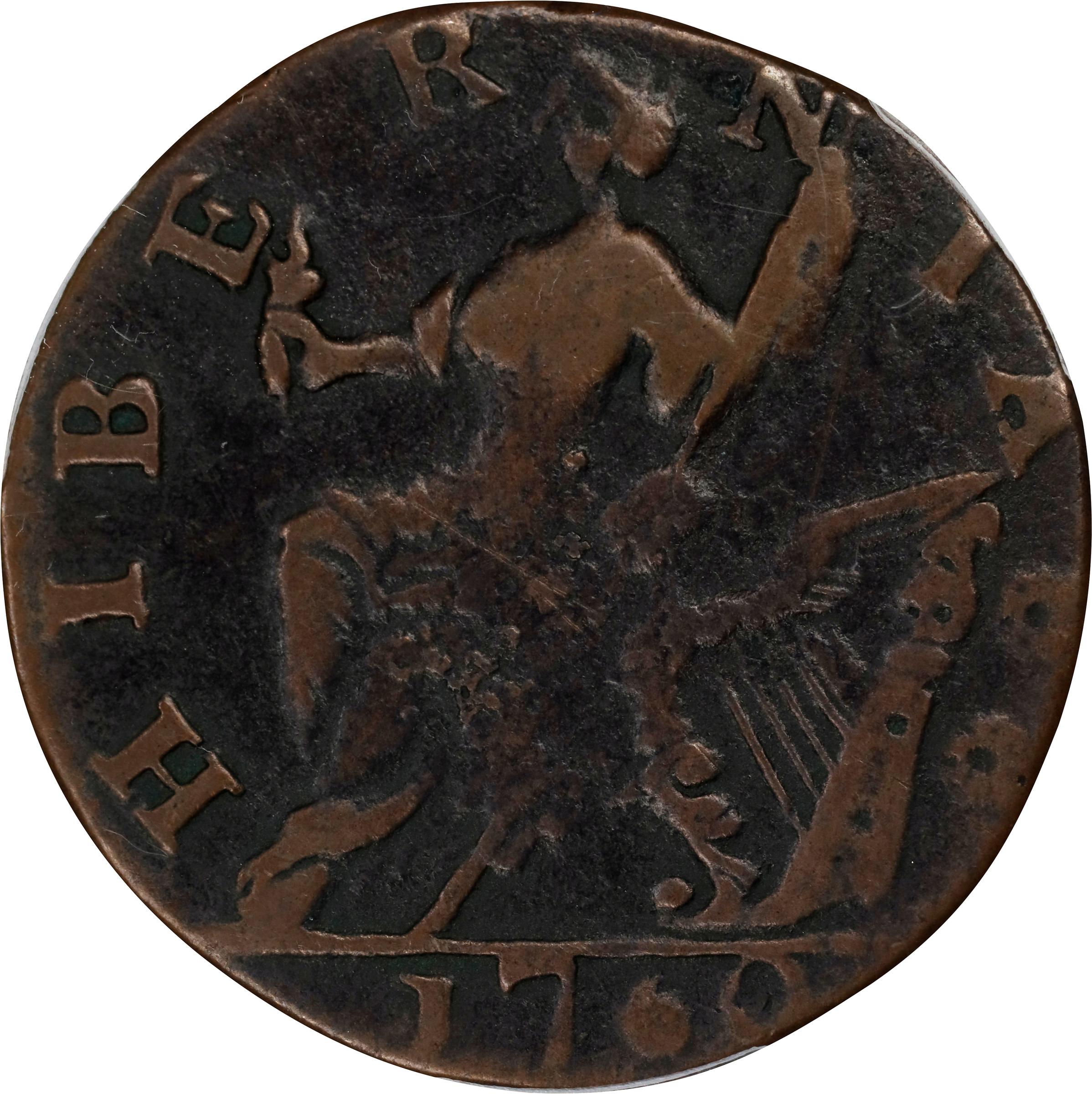 image for: 1760 Voce Populi Halfpenny. Nelson-12, Zelinka 15-N, W-13950. Rarity-3. P in Front of Face. VF Details--Environmental Damage (PCGS).