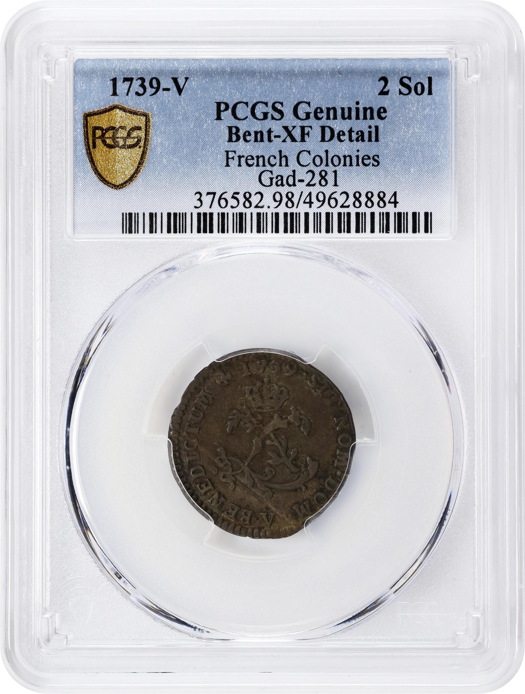 image for: 1739-V Sou Marque. Troyes Mint. Vlack-193. Rarity-2. EF Details--Bent (PCGS).