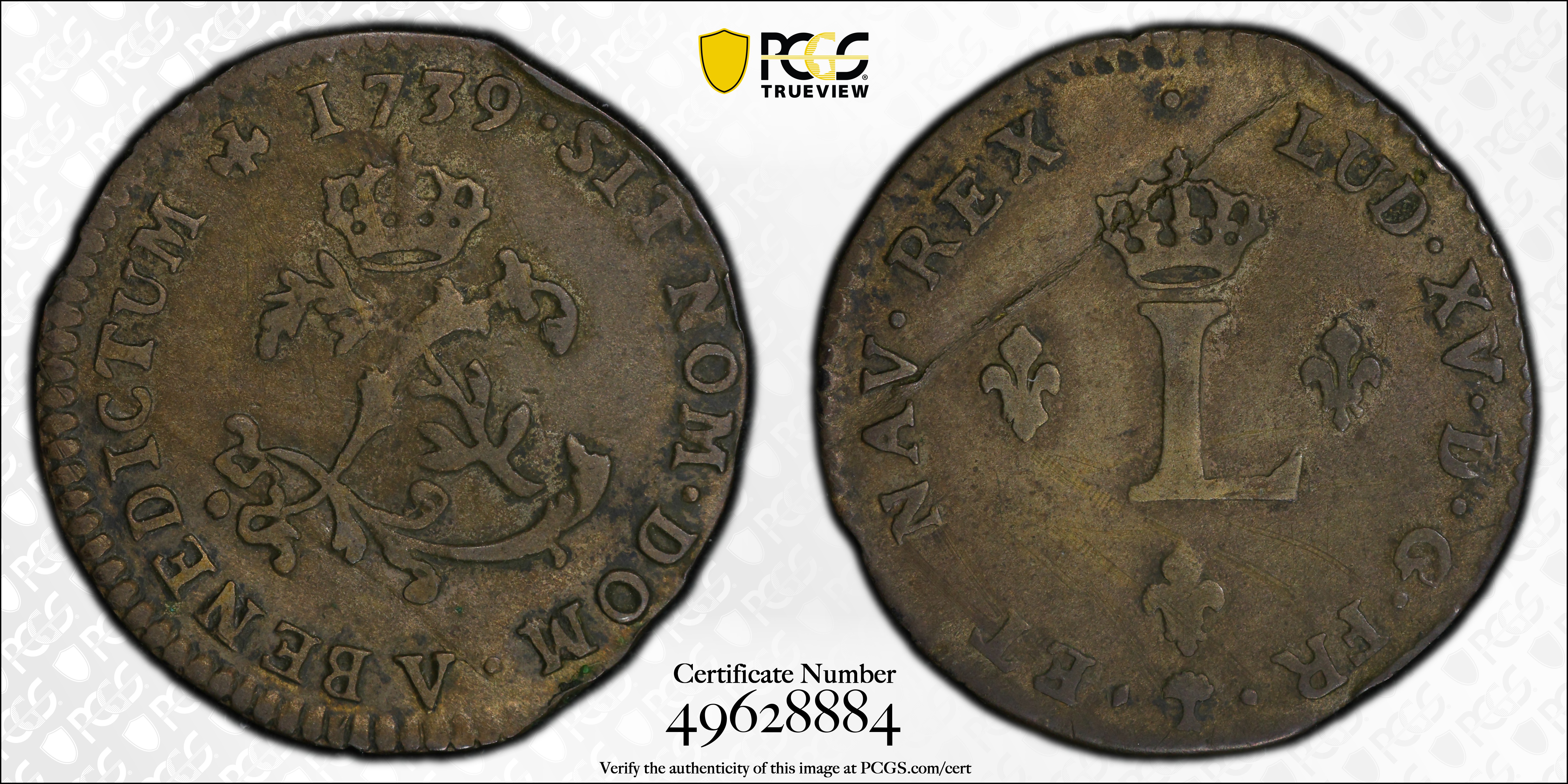 image for: 1739-V Sou Marque. Troyes Mint. Vlack-193. Rarity-2. EF Details--Bent (PCGS).