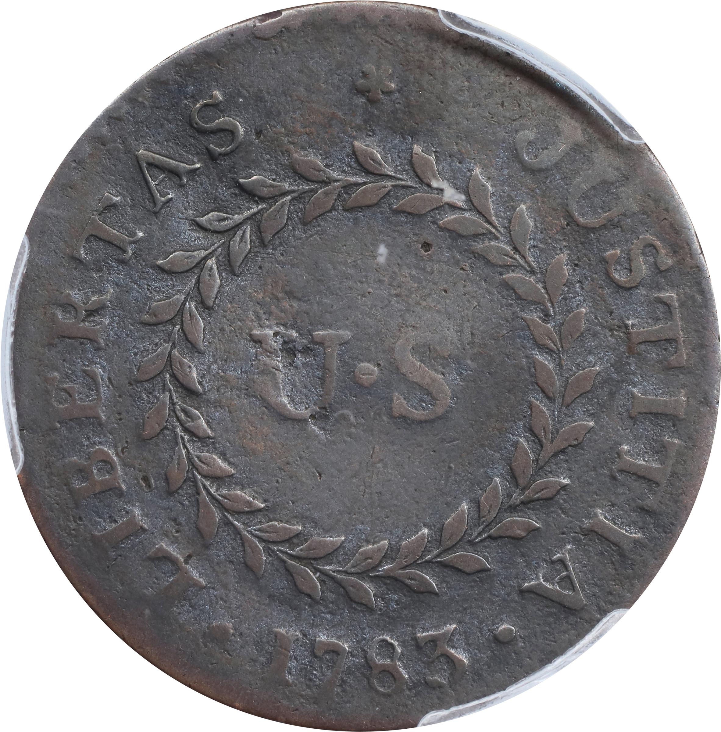 image for: 1783 Nova Constellatio Copper. Crosby 2-B, W-1865. Rarity-2. CONSTELLATIO, Pointed Rays, Small U.S. VF Details--Damage (PCGS).