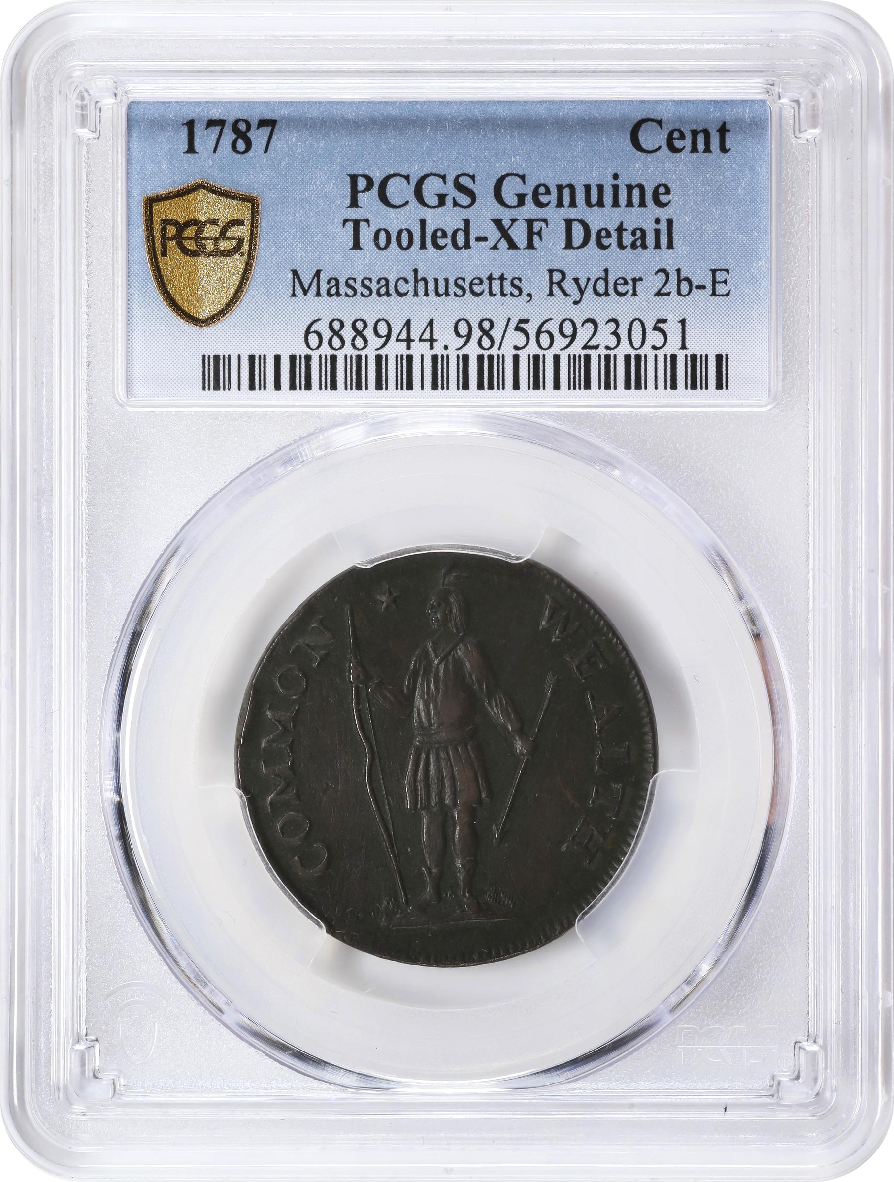 image for: 1787 Massachusetts Cent. Ryder 2b-E, W-6060. Rarity-4-. Arrows in Left Talon. EF Details--Tooled (PCGS).