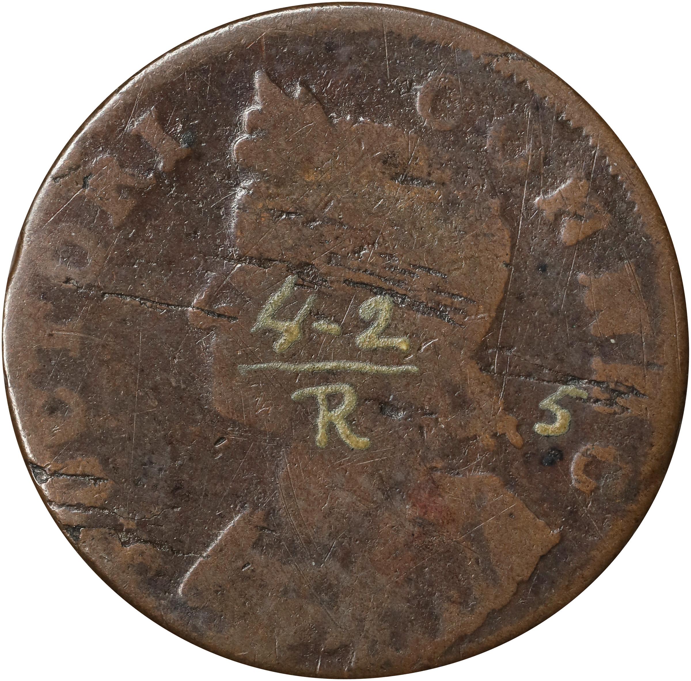image for: 1786 Connecticut Copper. Miller 4.2-R, W-2530. Rarity-6. Mailed Bust Left. Good. Inked Attribution.