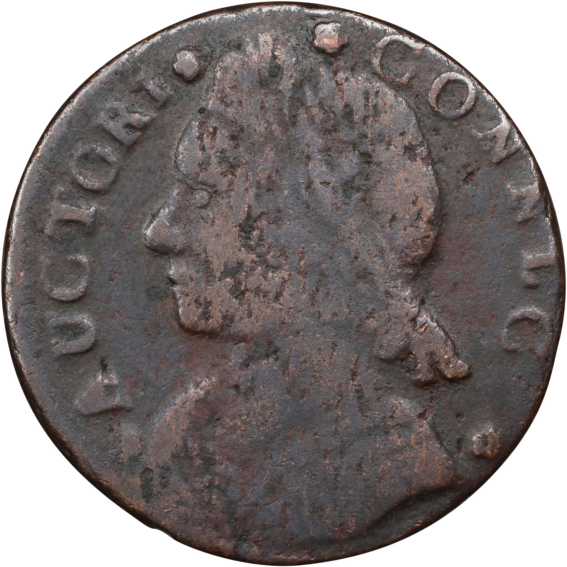image for: 1788 Connecticut Copper. Miller 13-A.1, W-4535. Rarity-4+. Mailed Bust Left, CONNLC. Very Good, Granular.