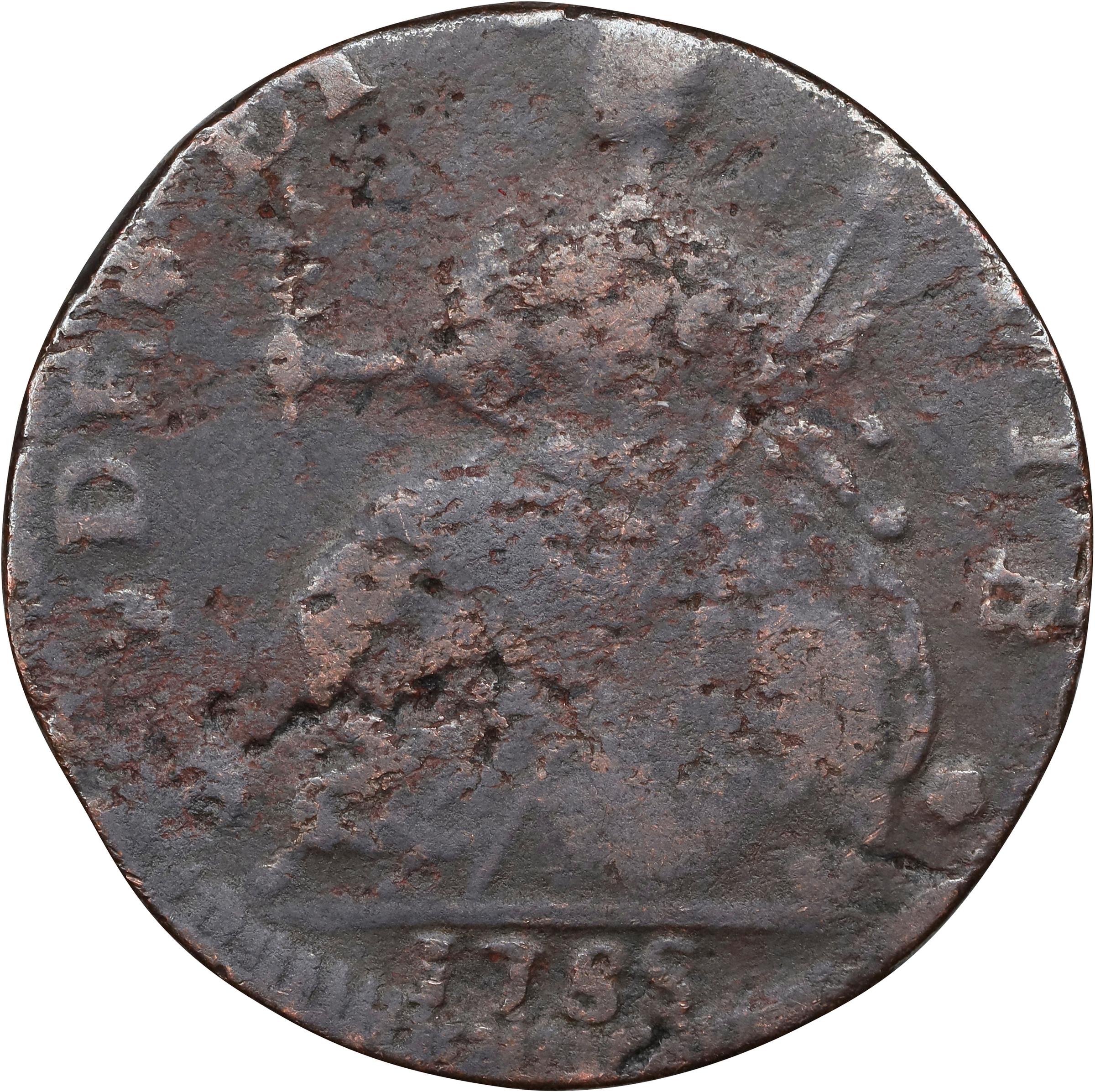 image for: 1788 Connecticut Copper. Miller 13-A.1, W-4535. Rarity-4+. Mailed Bust Left, CONNLC. Very Good, Granular.