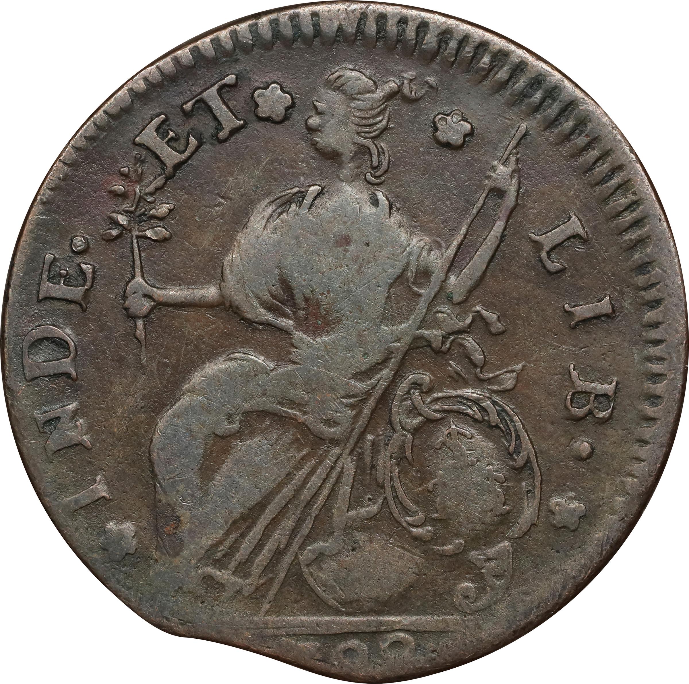 image for: 1788 Connecticut Copper. Miller 16.4-L.2, W-4620. Rarity-5. Draped Bust Left. Very Fine, Hairlines.