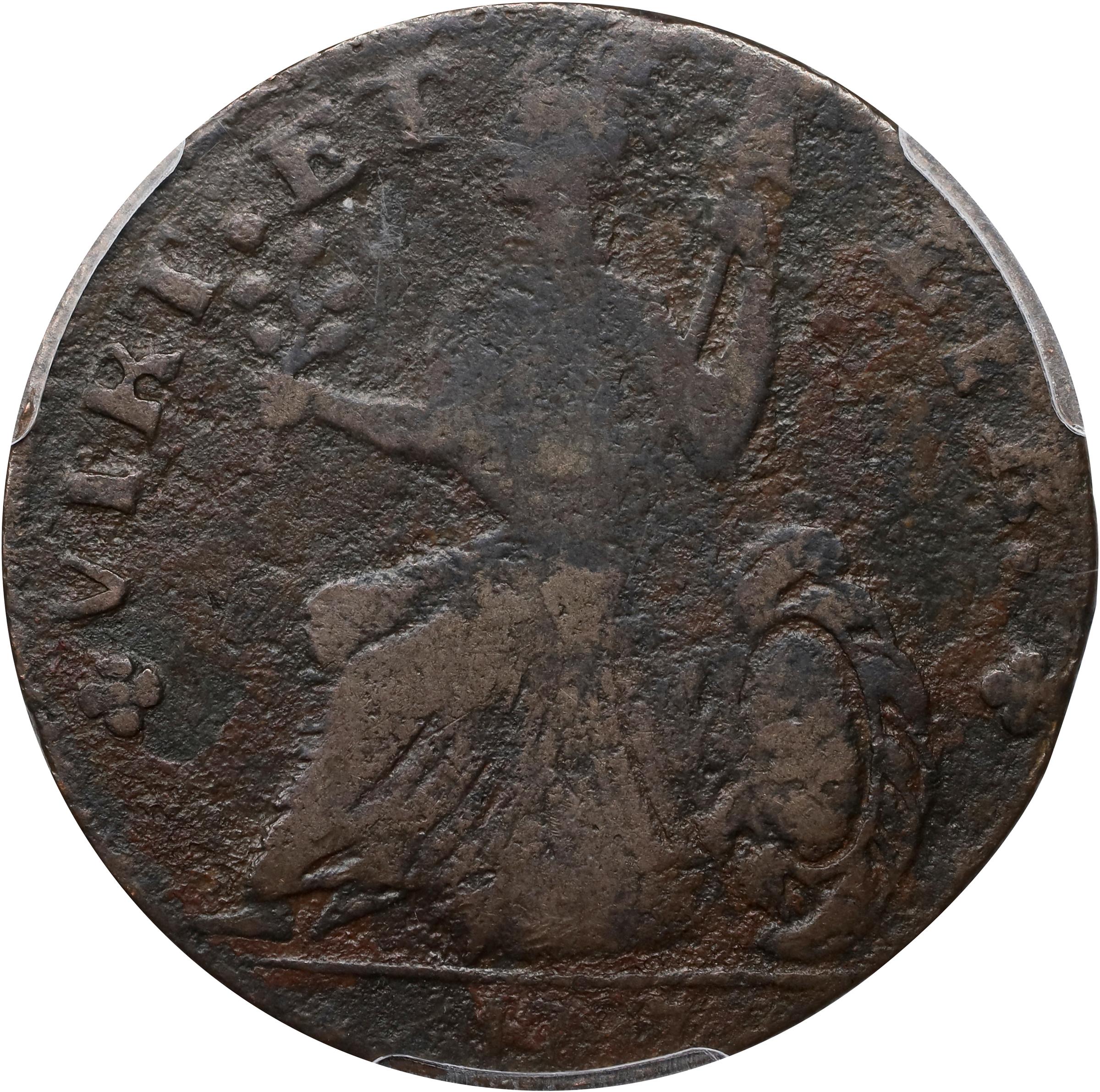 image for: 1787 Nova Eborac Copper. W-5750. Rarity-5+. Large Head. VG Details--Environmental Damage (PCGS).