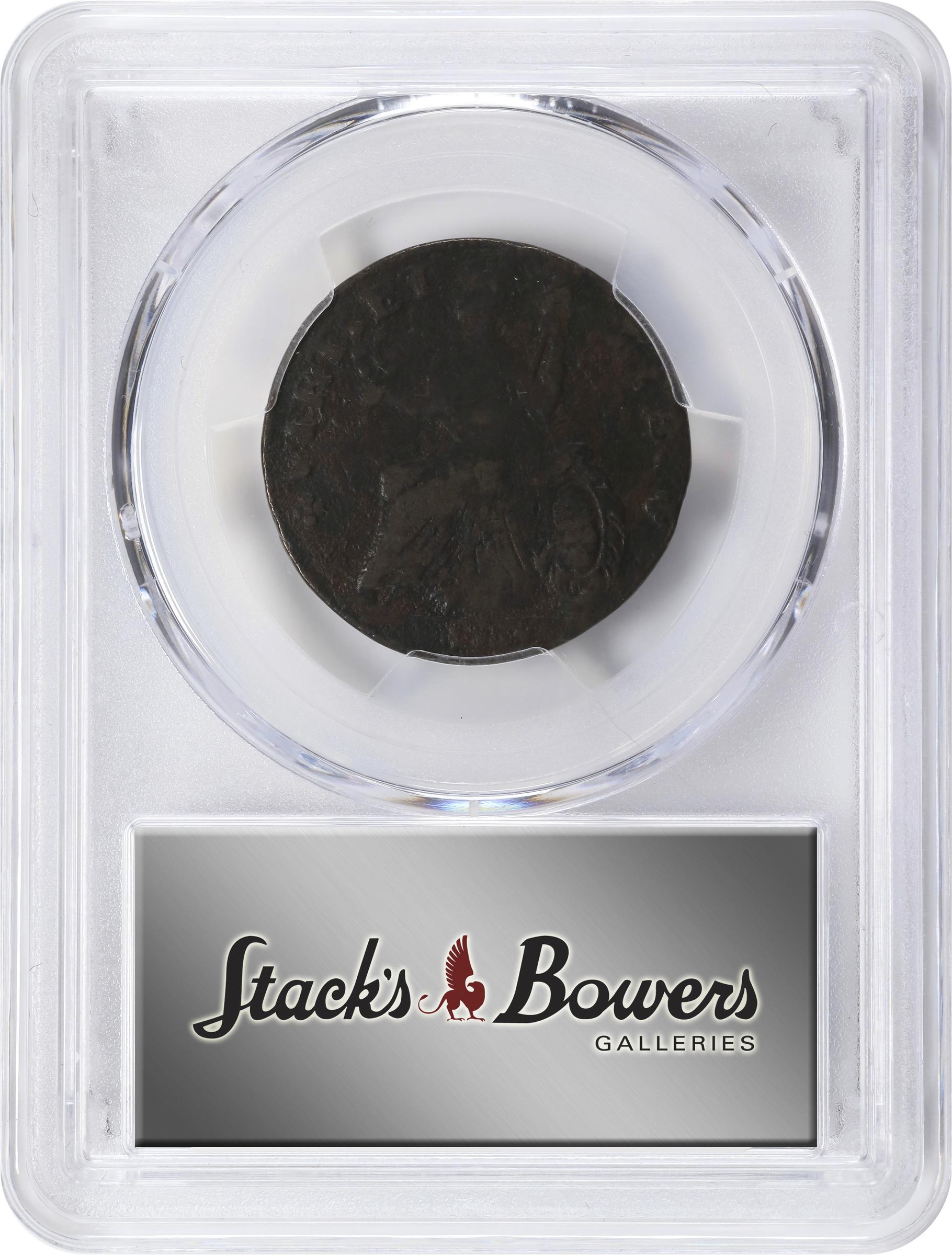 image for: 1787 Nova Eborac Copper. W-5750. Rarity-5+. Large Head. VG Details--Environmental Damage (PCGS).